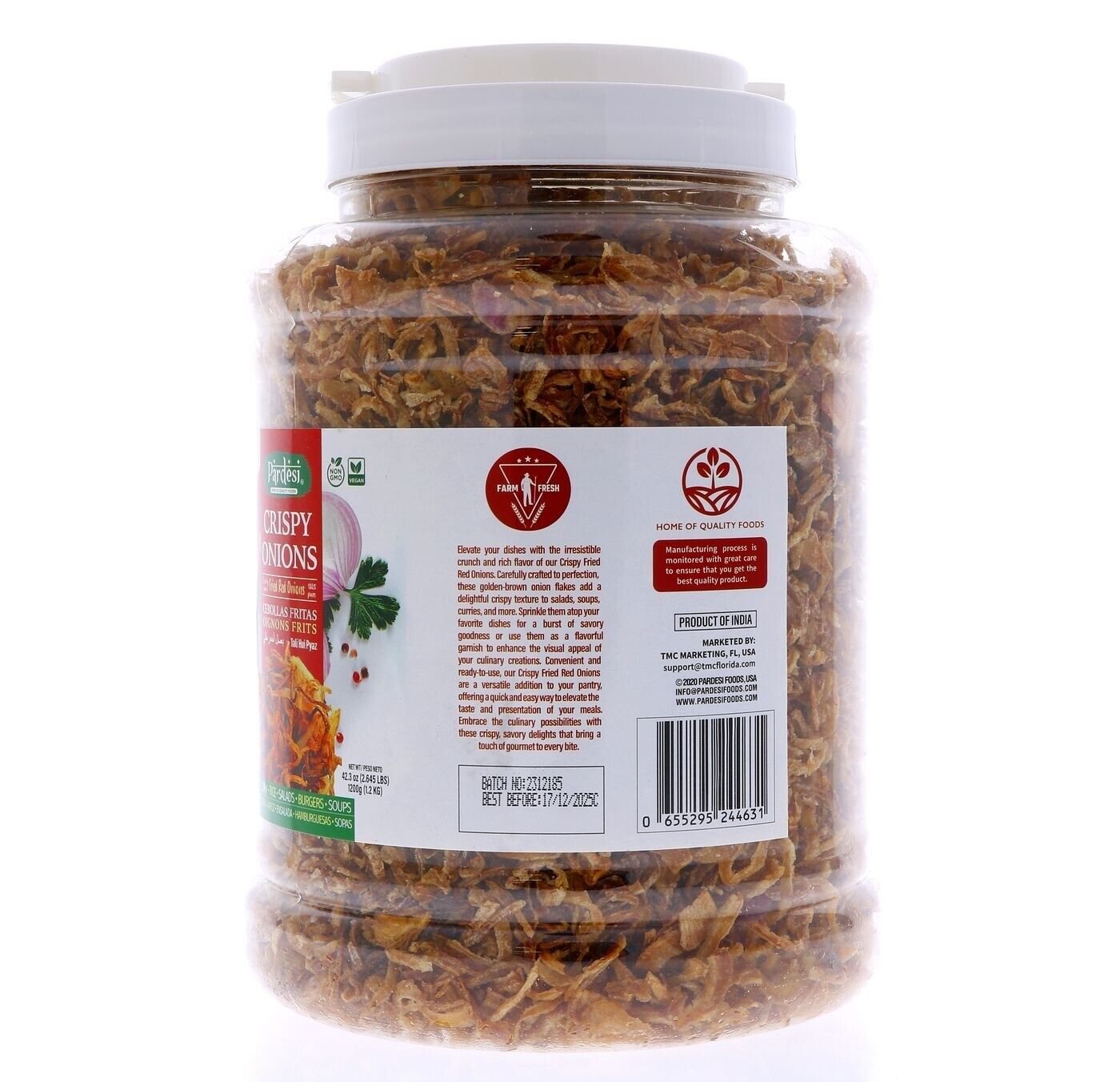 PARDESI Crispy Red Fried Onions 42.3 OZ (2.645 LBS) MSG FREE, Fresh Onions Used