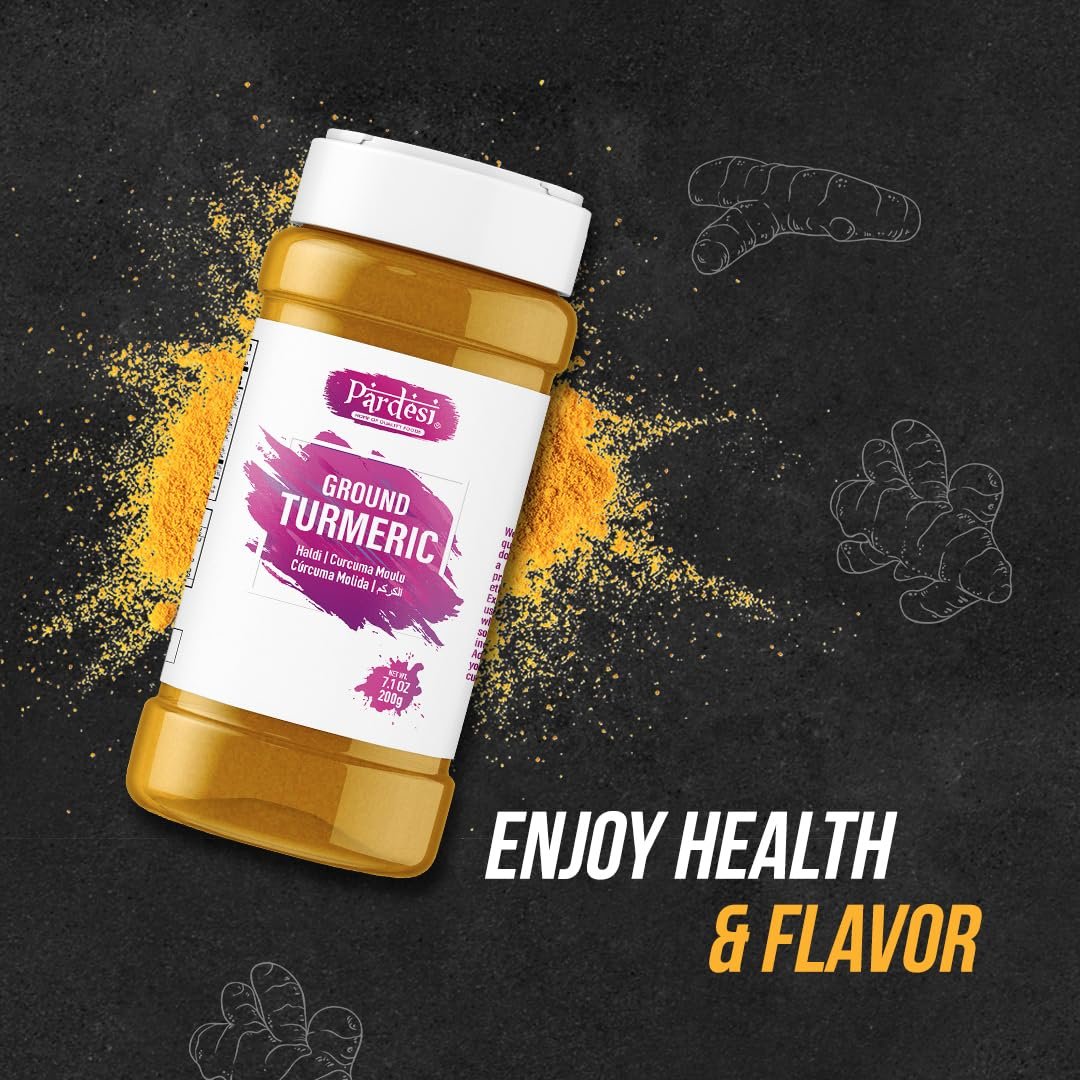 Pardesi Turmeric Root Powder 8.11 OZ (230g) Natural, 100% Curcumin Ground I Haldi I NON GMO, Indian Origin, Easy to Store Jar with Shaker - Turmeric Powder, Tumeric Powder, Curcuma en Polvo 100% Pure, Salt Free - Vegan - Gluten Friendly I Indian Origin