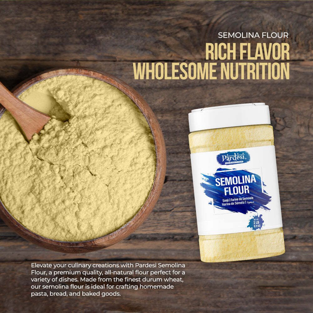 Pardesi Semolina Flour, 3.52 LB (1.6 KG) Sooji Flour - Resealable Jar Packaging