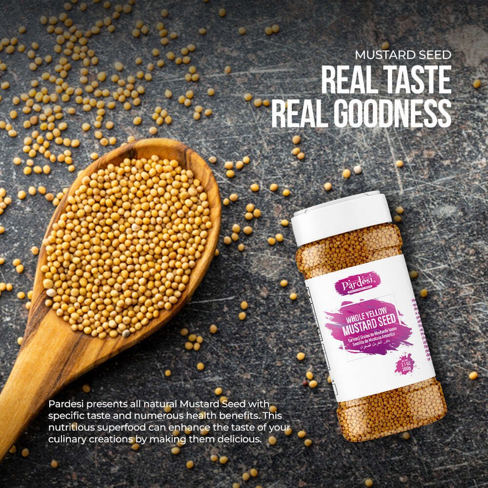 Pardesi Whole Yellow Mustard Seed, 9.17 OZ (260g) Resealable Jar Packaging