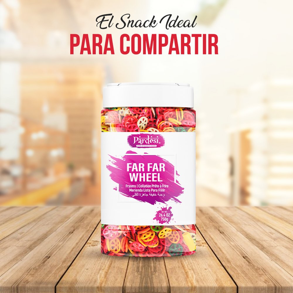 Pardesi Far Far Fryum Wheel Shape, 26.4 OZ (750g) - Puffed Snack - Ready to Fry