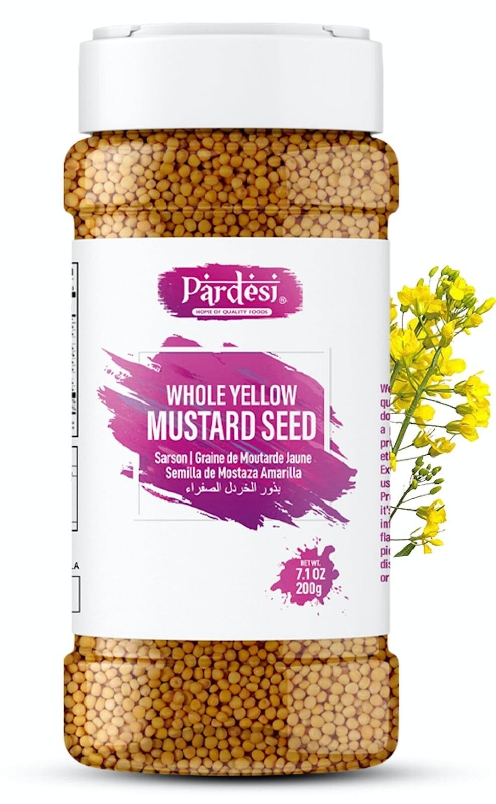 Pardesi Whole Yellow Mustard Seed, 9.17 OZ (260g) Resealable Jar Packaging
