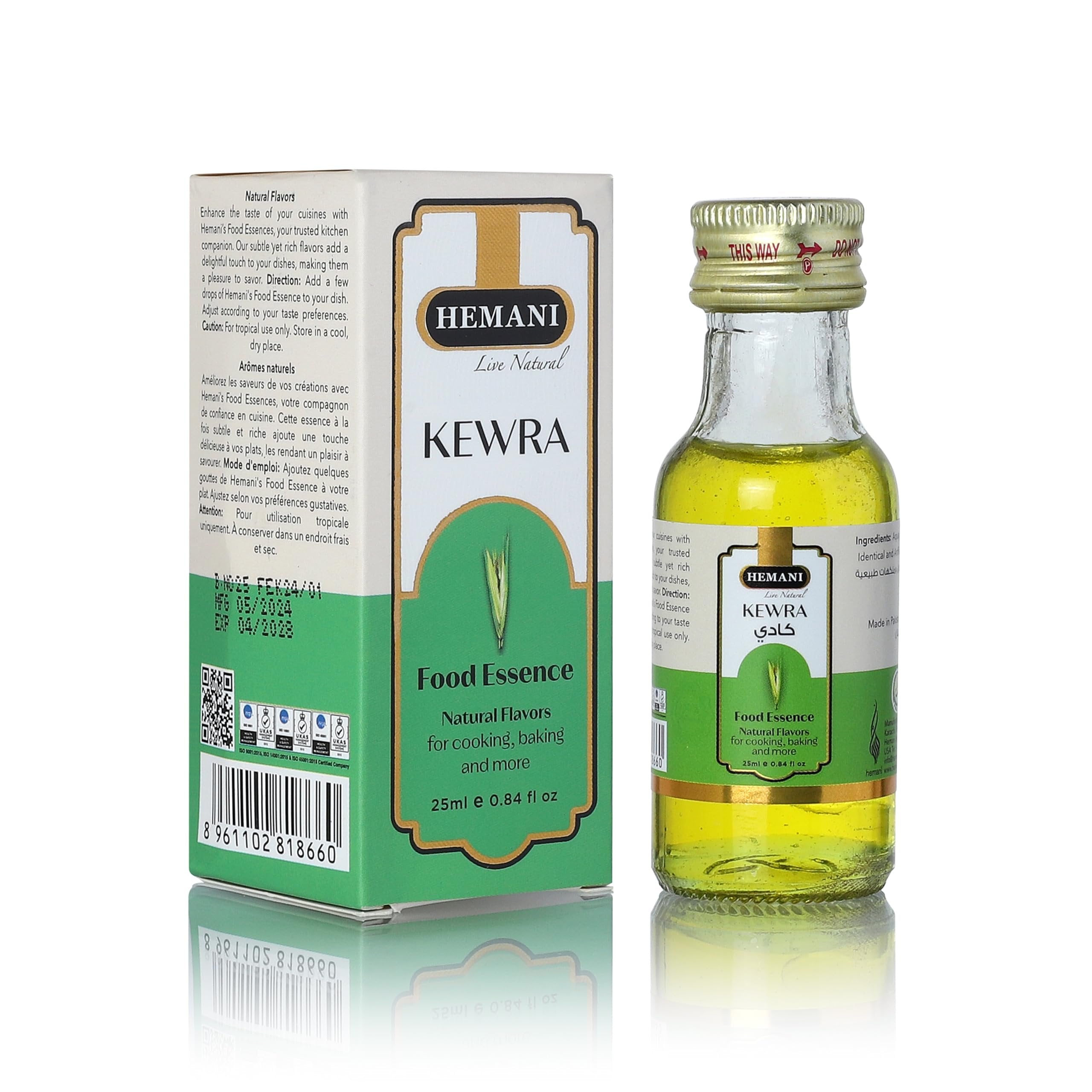 Hemani Kewra Food Essence 25 ml Halal- Concentrated Kewra Flavor for Indian Desserts, Drinks, and Recipes - Perfect for Gulab Jamun, Jalebi, Falooda, and More