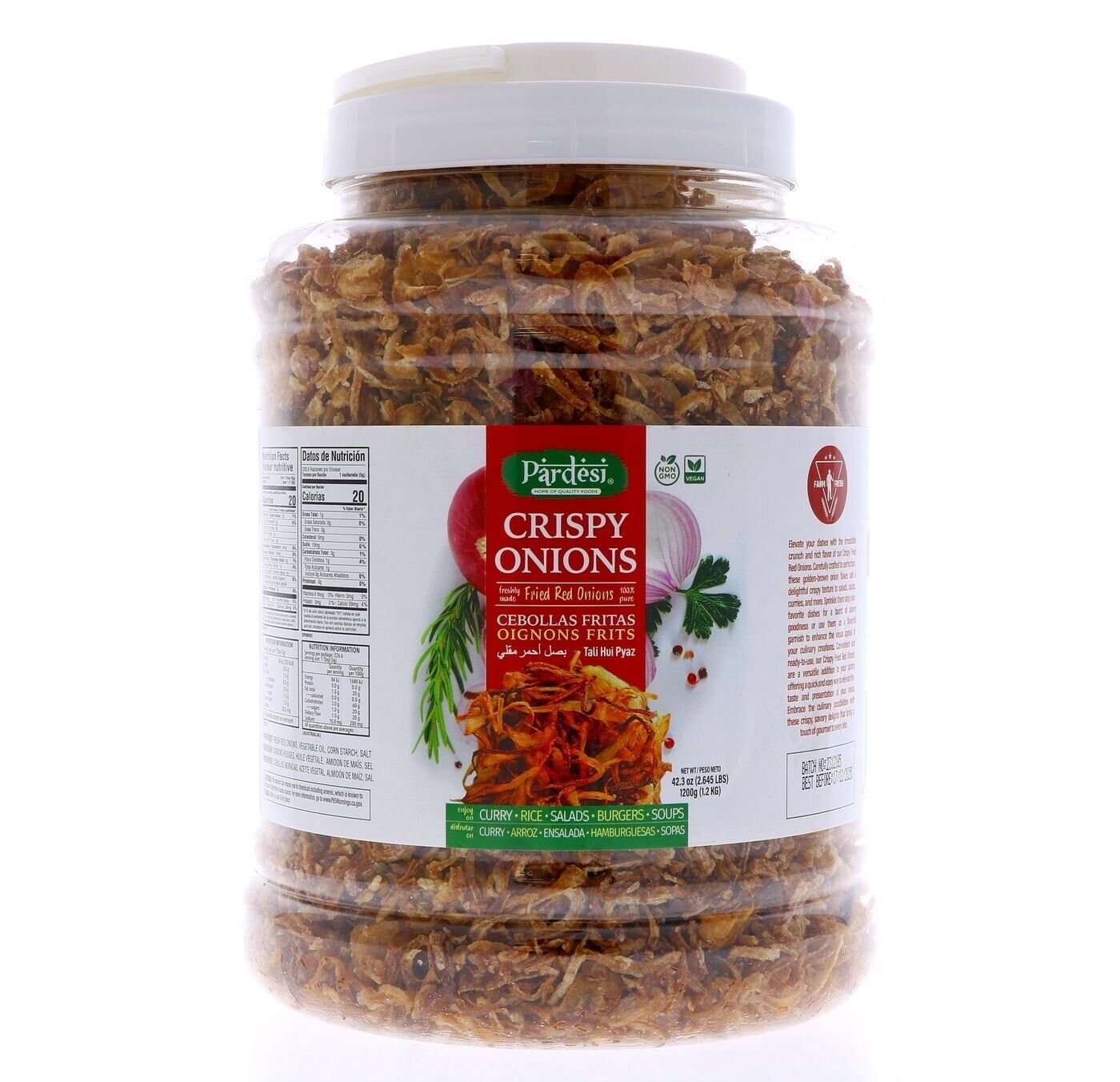 PARDESI Crispy Red Fried Onions 42.3 OZ (2.645 LBS) MSG FREE, Fresh Onions Used
