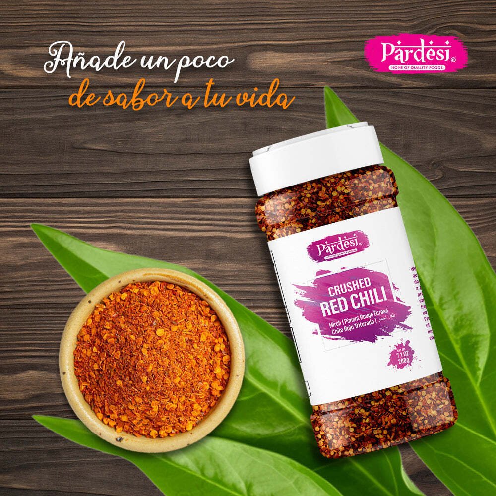 Pardesi Crushed Red Chili Flakes, 5.29 OZ (150g) Resealable Jar Packaging