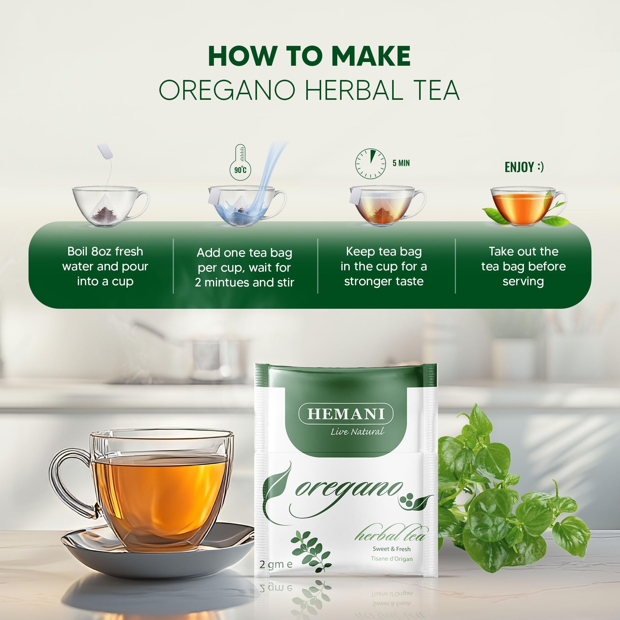 Hemani Herbal Tea Oregano Origanum Vulgare 20 Tea Bags - Rich in Antioxidants, Boosts Immunity, Digestive Comfort and Overall Wellness, Soothing, Caffeine-Free and Delicious.
