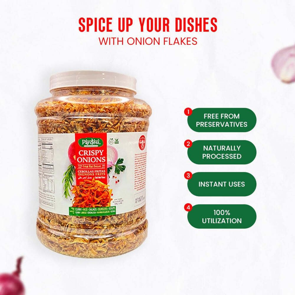 PARDESI Crispy Red Fried Onions 42.3 OZ (2.645 LBS) MSG FREE, Fresh Onions Used