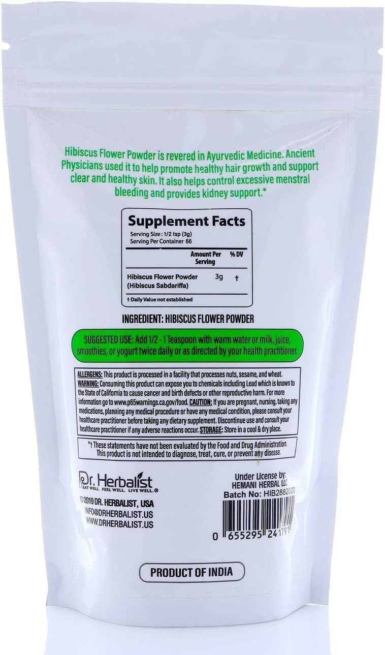 Dr. Herbalist Hibiscus Powder - 200g - Nourish Your Beauty & Wellness with Pure Hibiscus Extract for Hair Growth, Skin Radiance, Detox Support & Soothing Tea