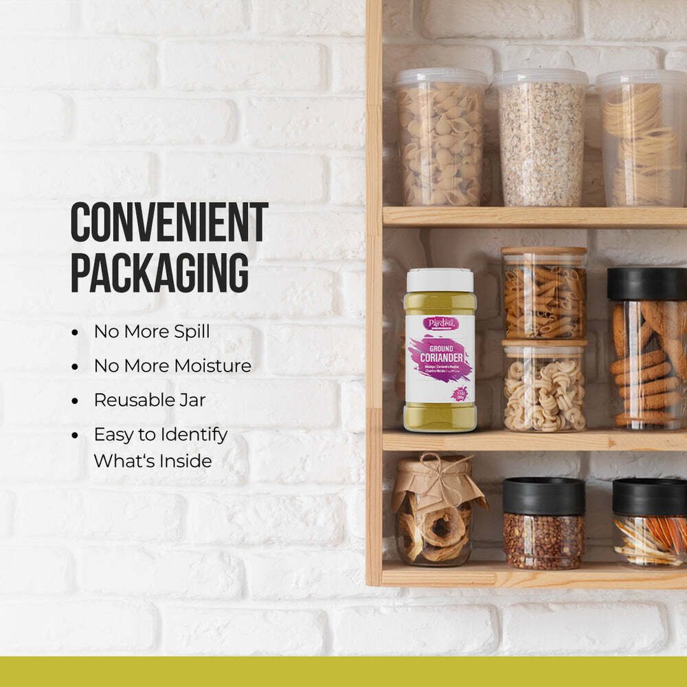 Pardesi Ground Coriander, 7.05 OZ (200g) Resealable Jar Packaging