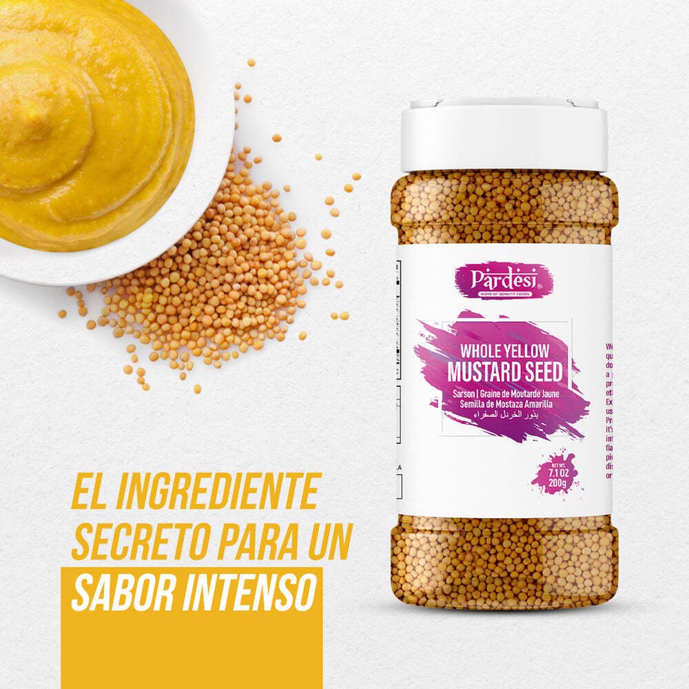 Pardesi Whole Yellow Mustard Seed, 9.17 OZ (260g) Resealable Jar Packaging