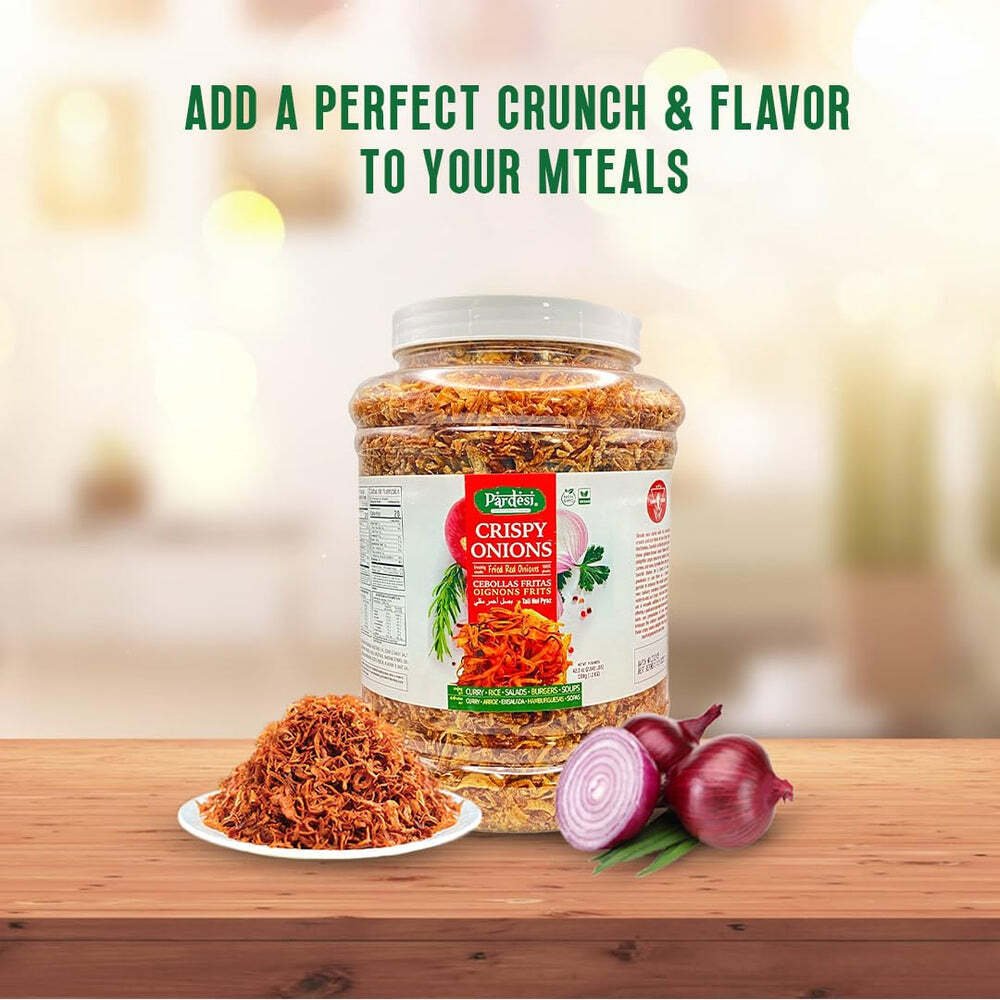 PARDESI Crispy Red Fried Onions 42.3 OZ (2.645 LBS) MSG FREE, Fresh Onions Used