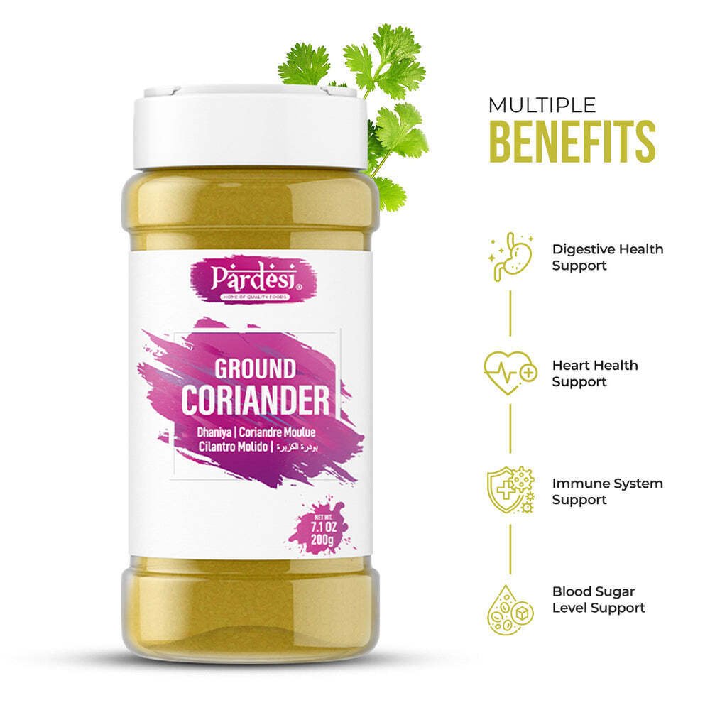 Pardesi Ground Coriander, 7.05 OZ (200g) Resealable Jar Packaging