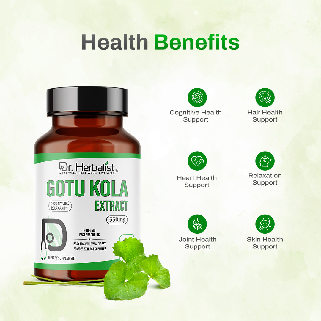 Dr Herbalist Gotu Kola Extract | Natural Brain & Memory Booster | Supports Focus, Mental Clarity & Circulation | Herbal Supplement for Stress Relief & Wellness