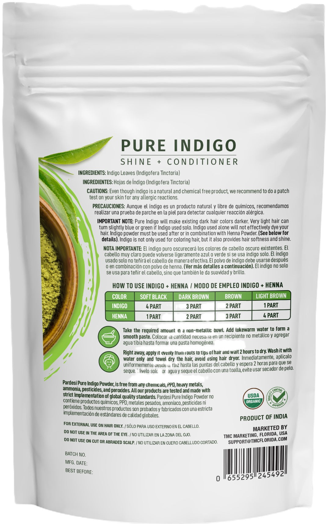 Pardesi Organic Henna Pure Indigo 200g - Natural Hair Color & Conditioning Treatment | Halal, Non-GMO, Vegan | Chemical-Free