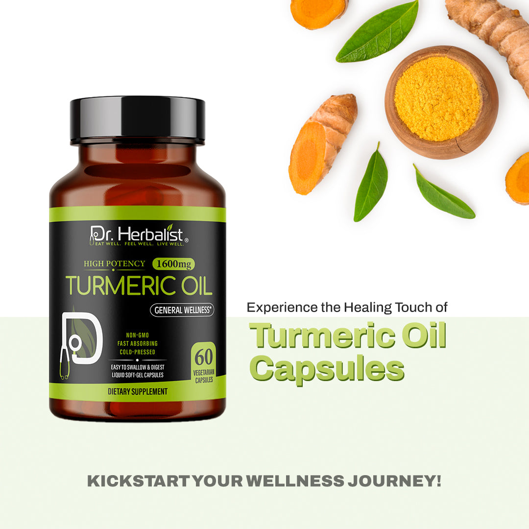 Dr Herbalist Turmeric 60 Capsules | With Curcumin Extract | Natural Anti-Inflammatory & Antioxidant | Supports Joint, Heart, Skin & Immune Health | Herbal Supplement