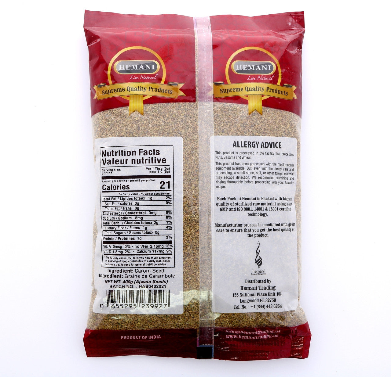 HEMANI Ajwain Seed Whole (Carom Bishops Weed) 400g