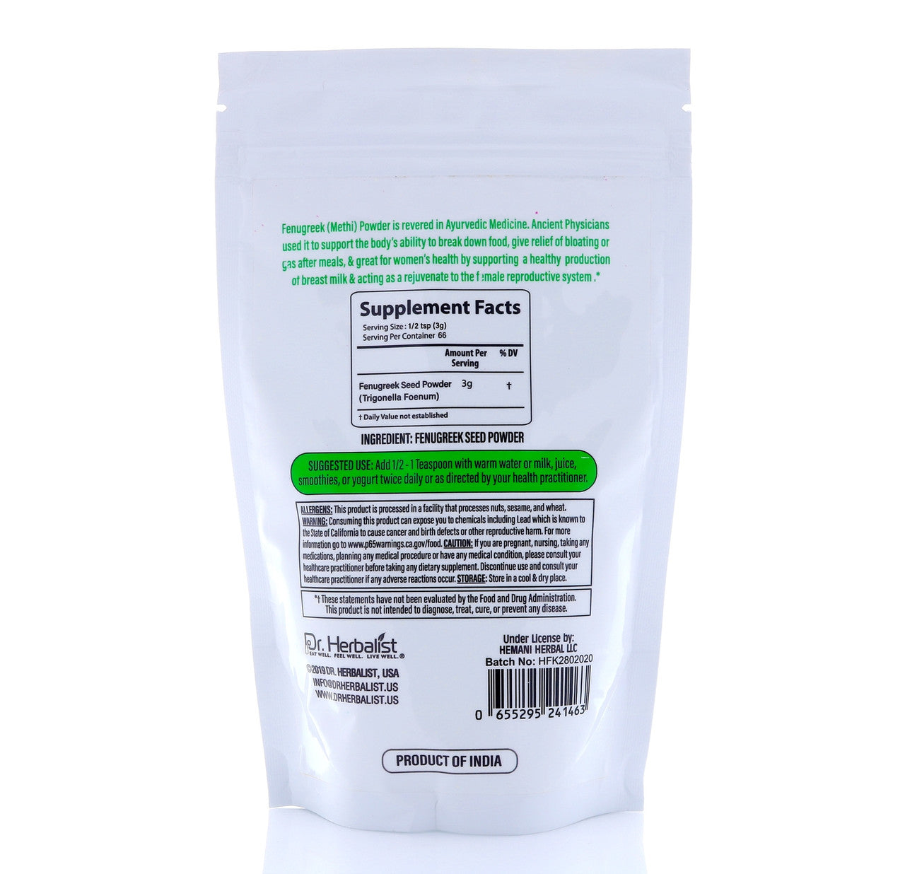 DR. HERBALIST Fenugreek Powder 200g