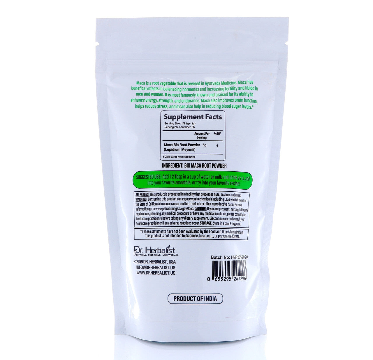DR. HERBALIST Maca Bio Root Powder 200g