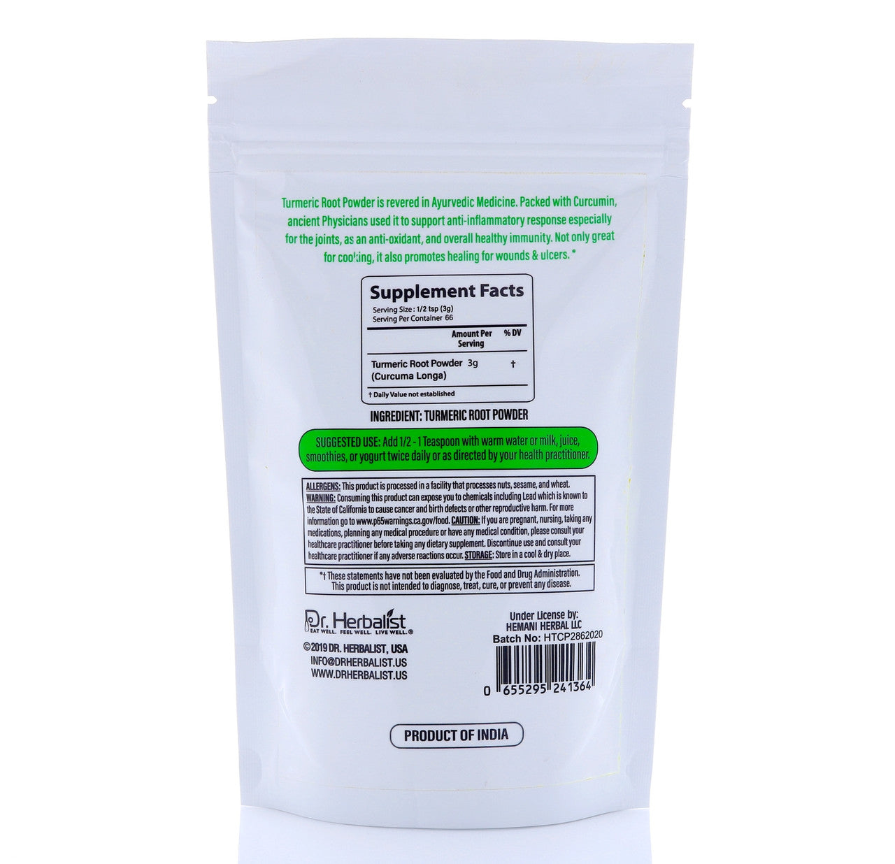 DR. HERBALIST Curcumin Turmeric Powder 200g