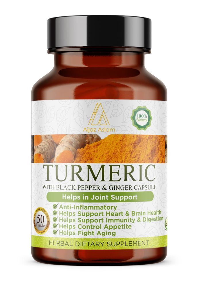 AIJAZ ASLAM Turmeric with Black Pepper & Ginger Capsules - 50 Count