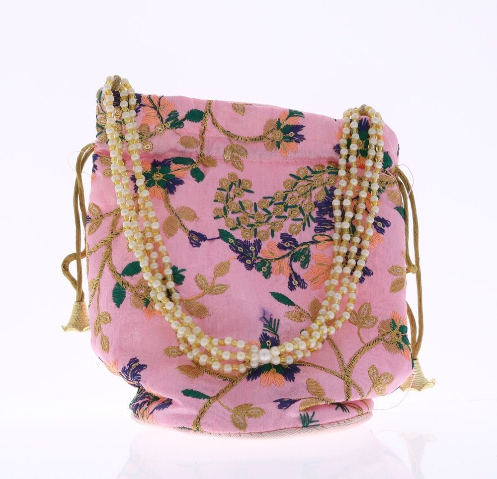 GENERIC Potli Purse with White Pearl Handle - Light Pink