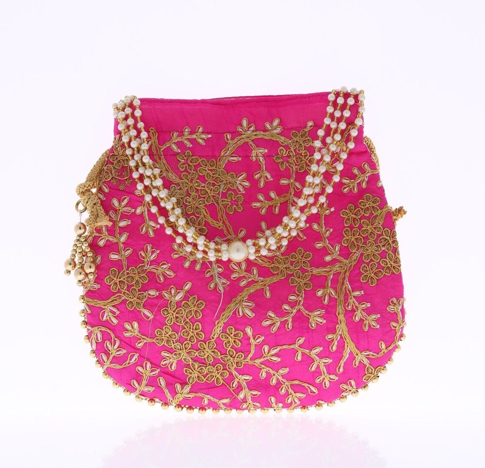 GENERIC Potli Purse with White Pearl Handle - Magenta