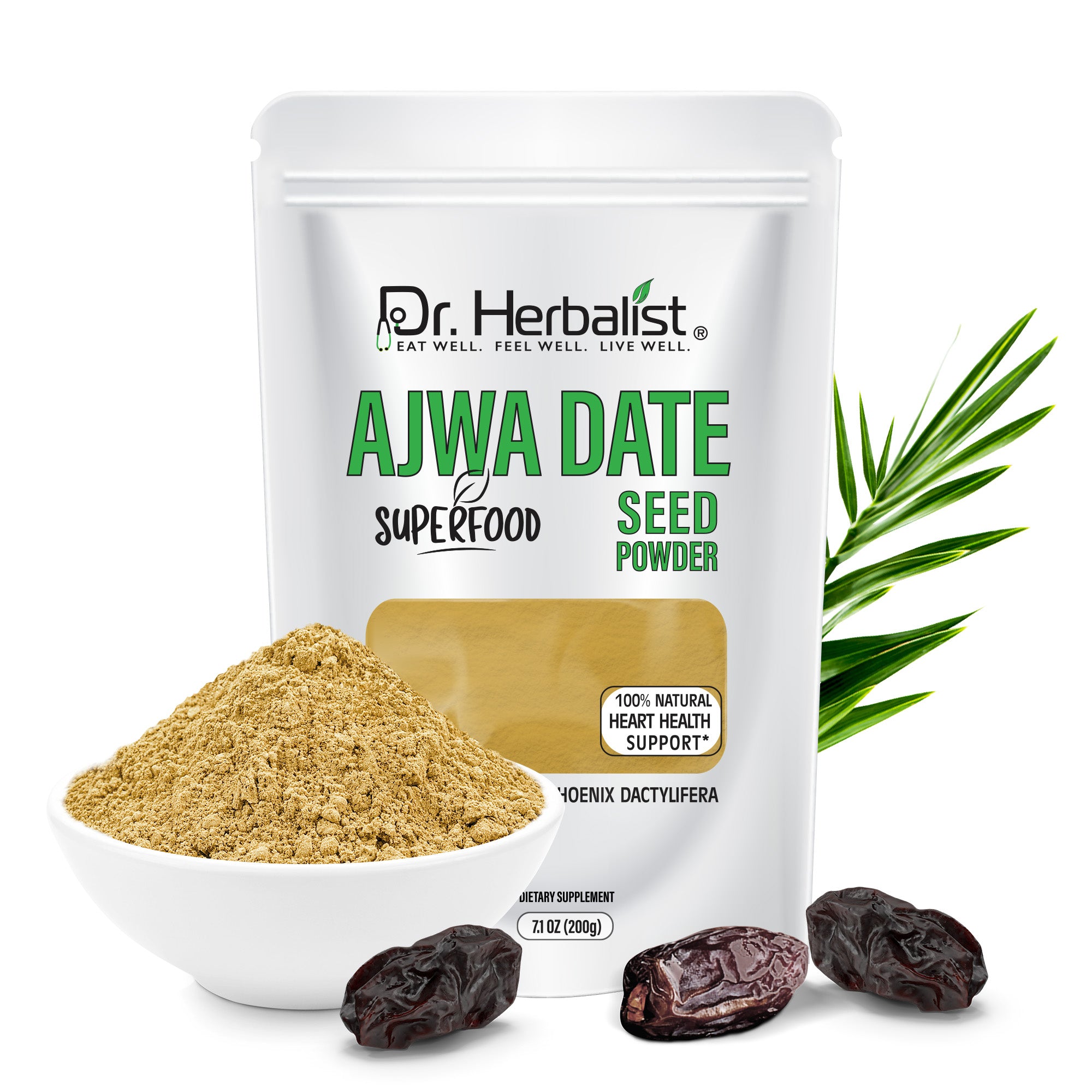 Dr. HERBALIST Ajwa Date Powder 200g - Dried Madinah Phoenix Dactylifera with Polyphenols | Supports Heart Wellness & Daily Nourishment* | Natural Sweetener Alternative | Halal, Vegan