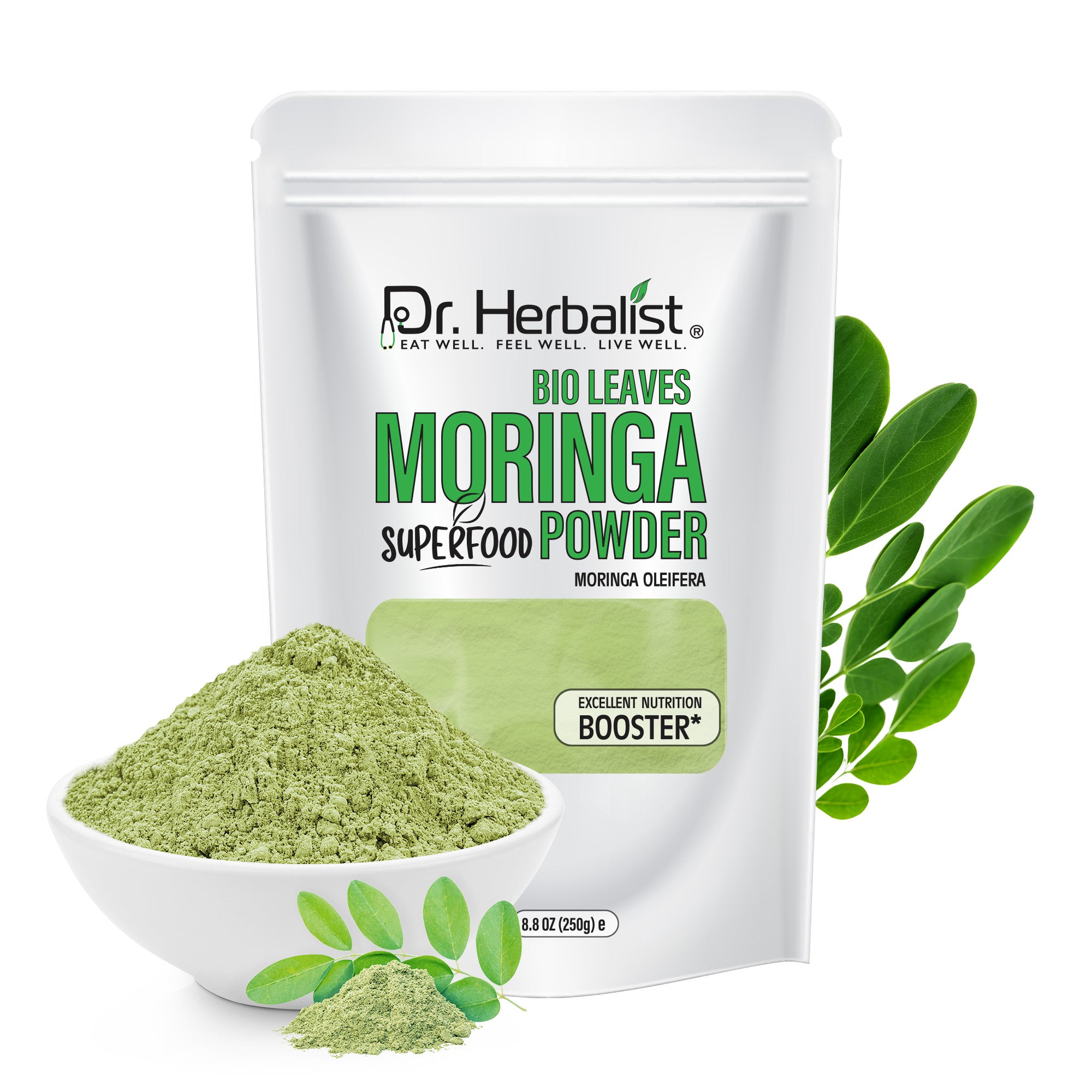 Dr. HERBALIST Moringa Leaf Powder 250g - Pure Moringa Oleifera with All 9 Essential Amino Acids | Supports Daily Nutrition & Antioxidant Wellness* | Smoothie & Food Ready | Halal, Vegan