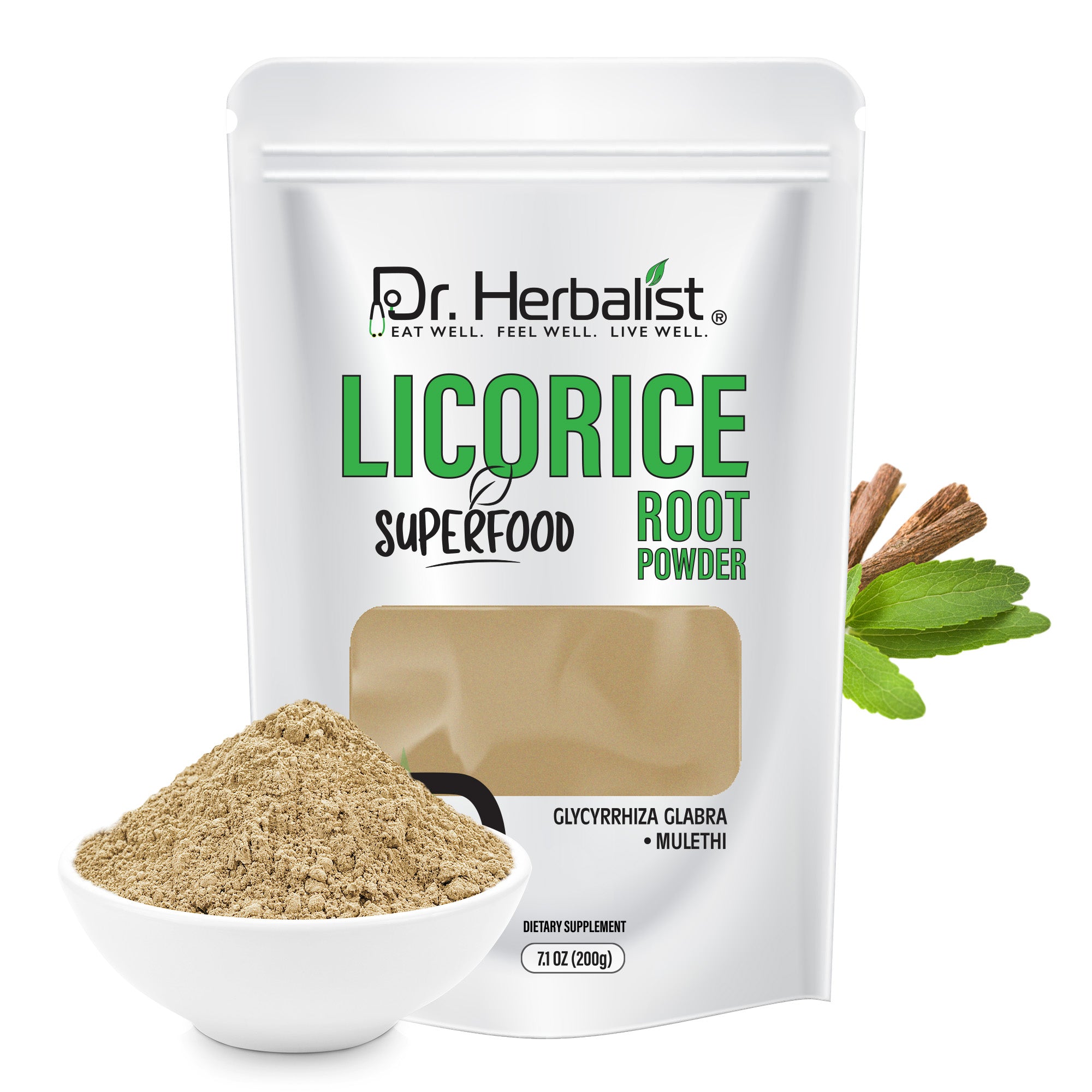 Dr. HERBALIST Licorice Powder 200g - Pure Glycyrrhiza Glabra (Mulethi) Value Size | Supports Digestive & Respiratory Wellness* | Halal, Vegan