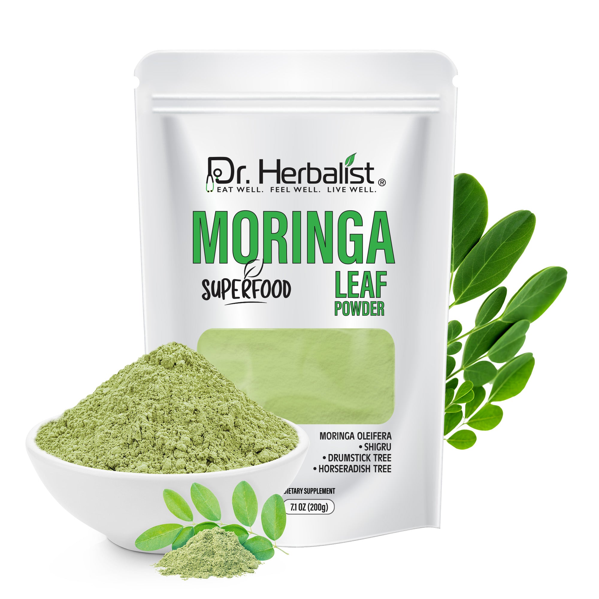 Dr. HERBALIST Moringa Powder 200g - Pure Moringa Oleifera Leaf with Complete Amino Acids & Iron | Supports Daily Nutrition & Antioxidant Wellness* | Value Size | Halal, Vegan