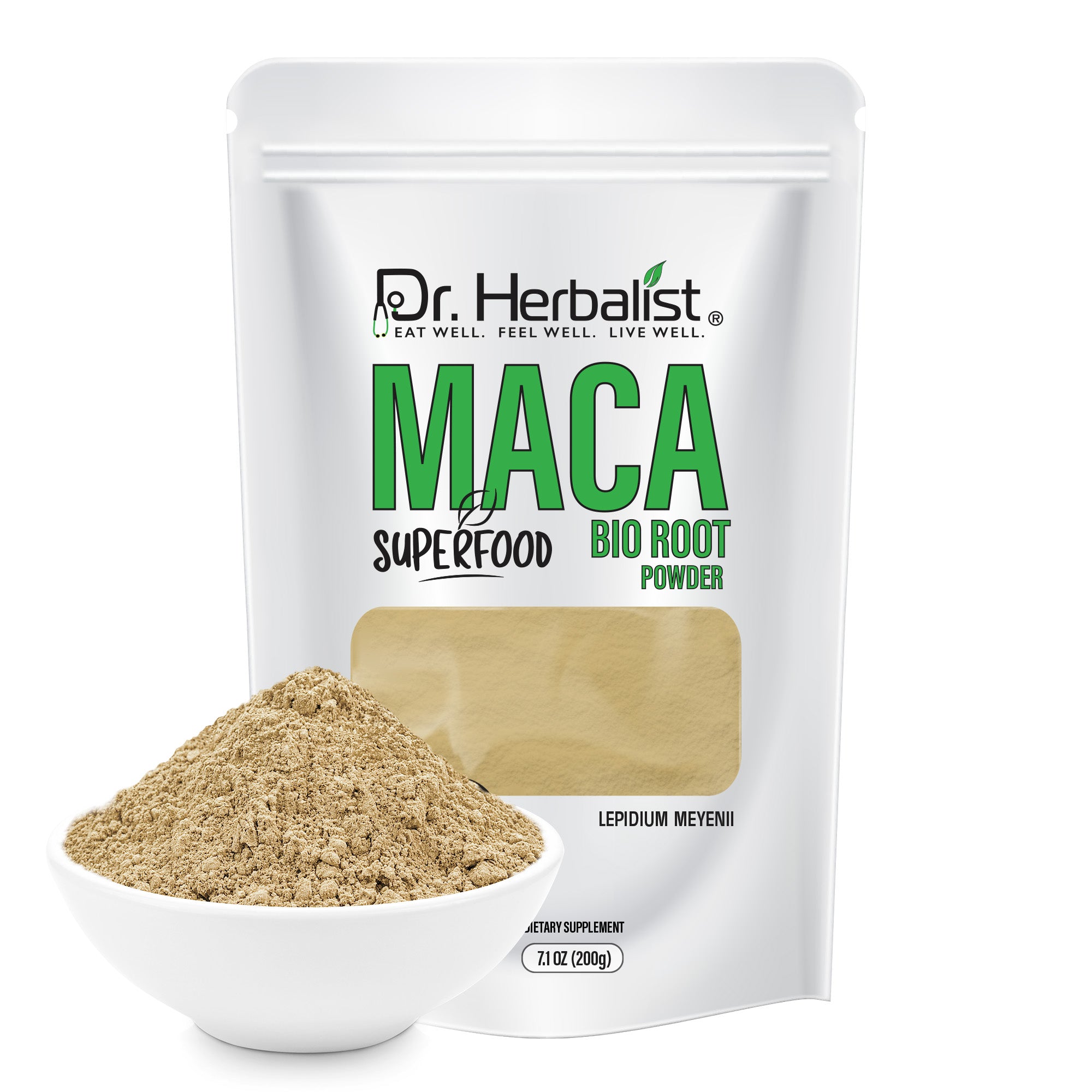 Dr. HERBALIST Maca Root Powder 200g - Pure Lepidium Meyenii from Peruvian Andes | Supports Energy Stamina & Hormonal Balance* | Malty Flavor | Trial Size | Halal, Vegan