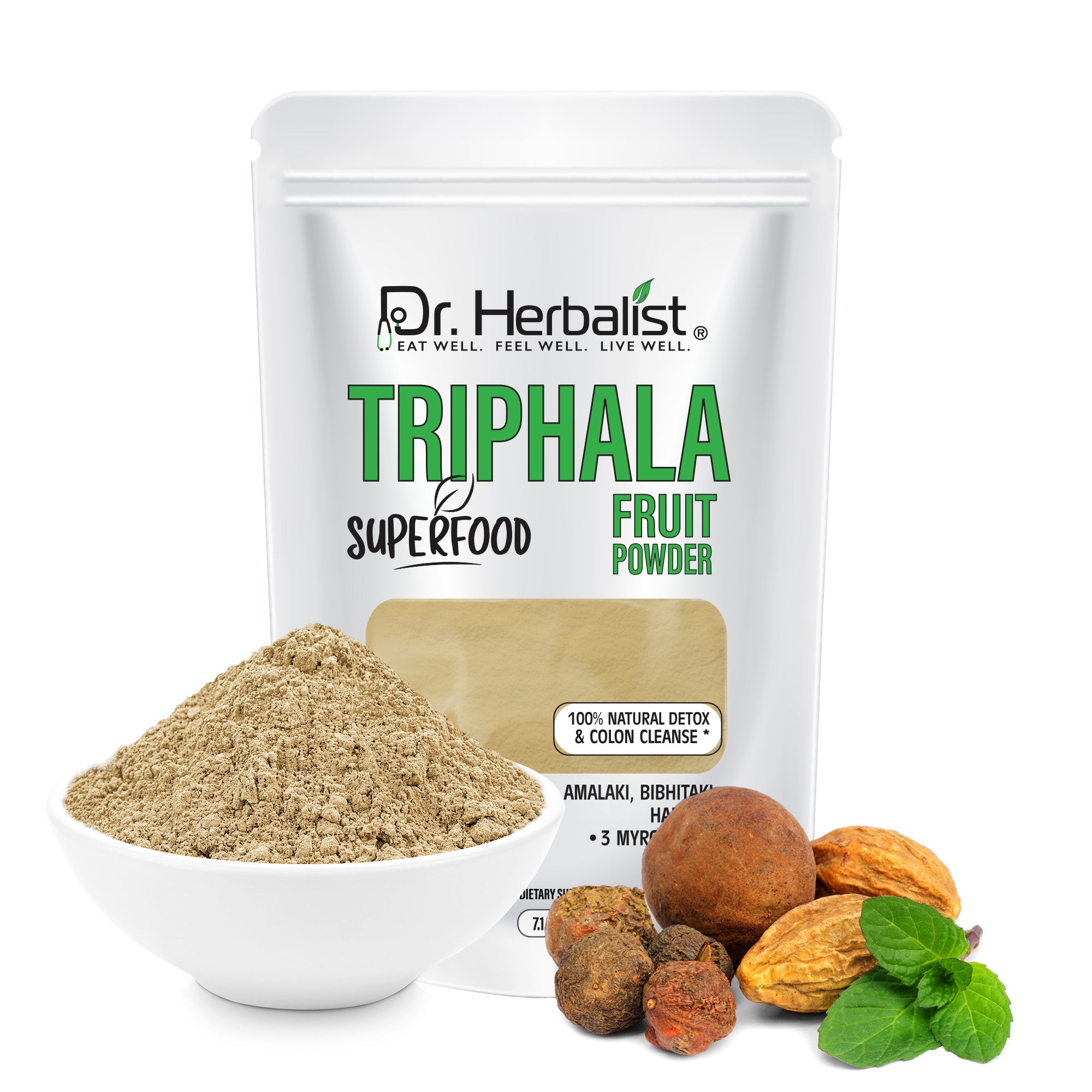 Dr. HERBALIST Triphala Powder 200g - Amla Bibhitaki Haritaki Three-Fruit Ayurvedic Formula | Supports Digestive Wellness & Gentle Detoxification* | Halal, Vegan