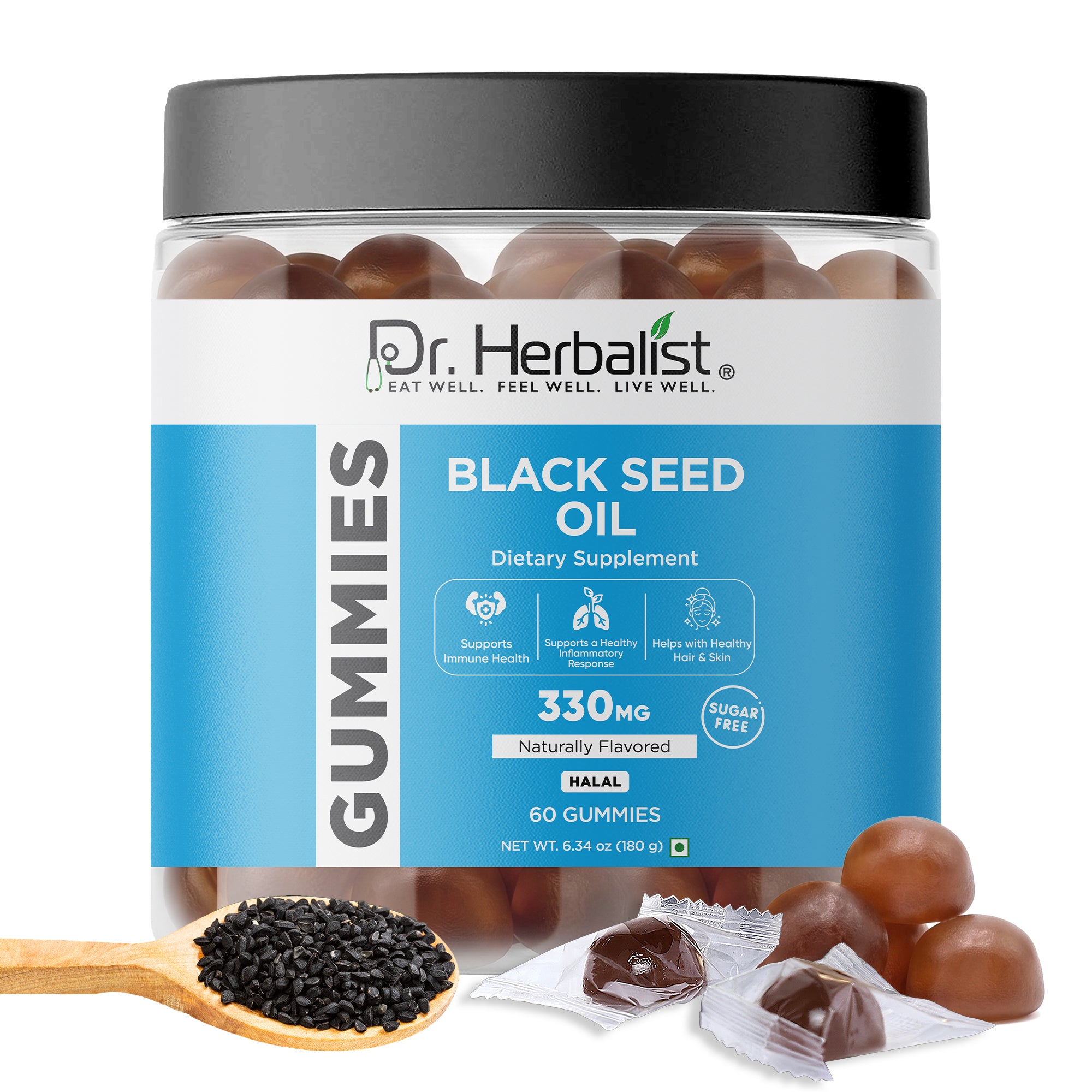 Dr Herbalist Black Seed Oil Gummies 60 Count – Cold Pressed Nigella Sativa Gummies– Immune Support, Hair Skin & Overall Wellness – Vegan, Non-GMO, Halal