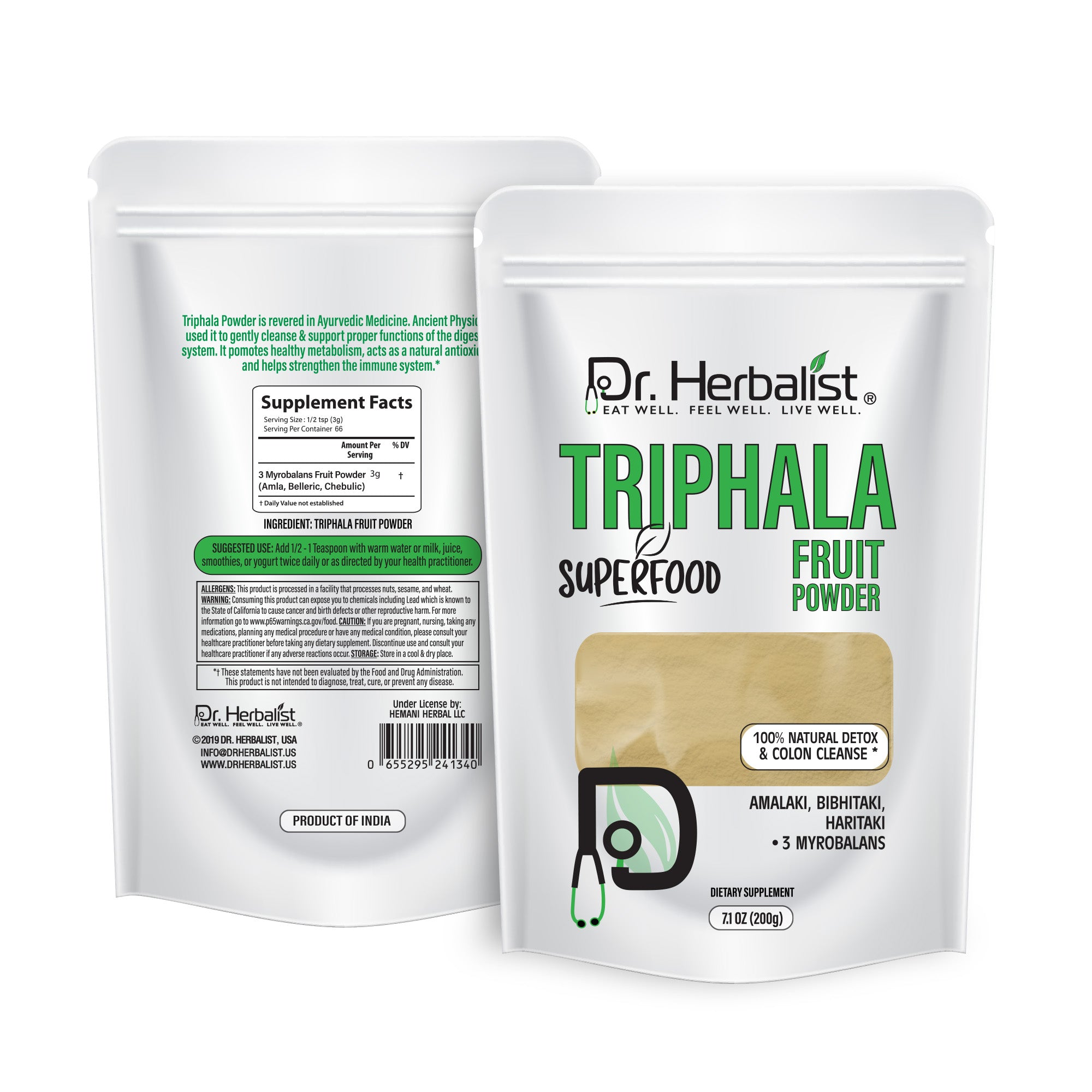 Dr. HERBALIST Triphala Powder 200g - Amla Bibhitaki Haritaki Three-Fruit Ayurvedic Formula | Supports Digestive Wellness & Gentle Detoxification* | Halal, Vegan