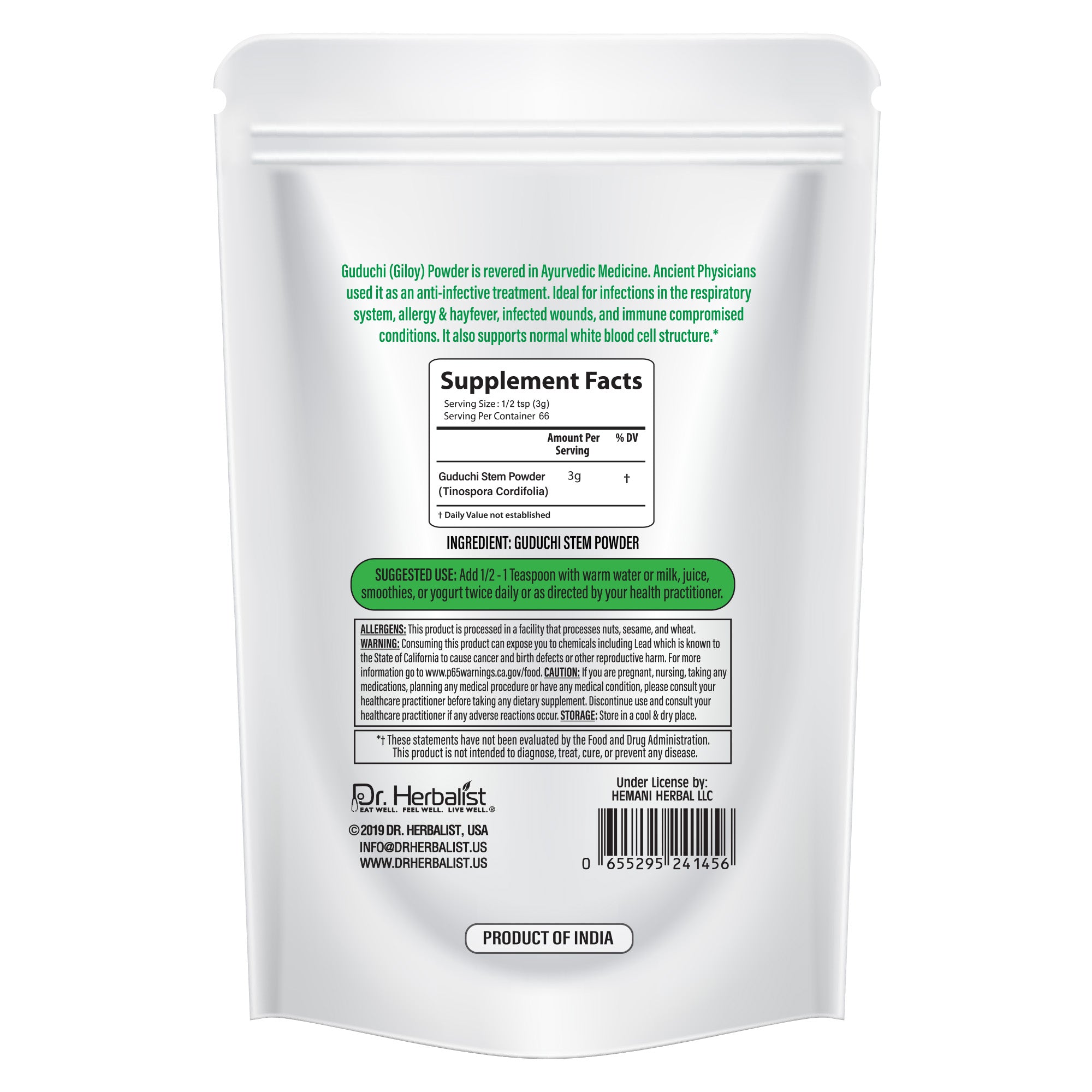 Dr. HERBALIST Guduchi Powder 200g - Pure Tinospora Cordifolia (Giloy/Amrit) | Supports Immune Modulation & Vitality* | The 'Divine Nectar' Herb | Halal, Vegan
