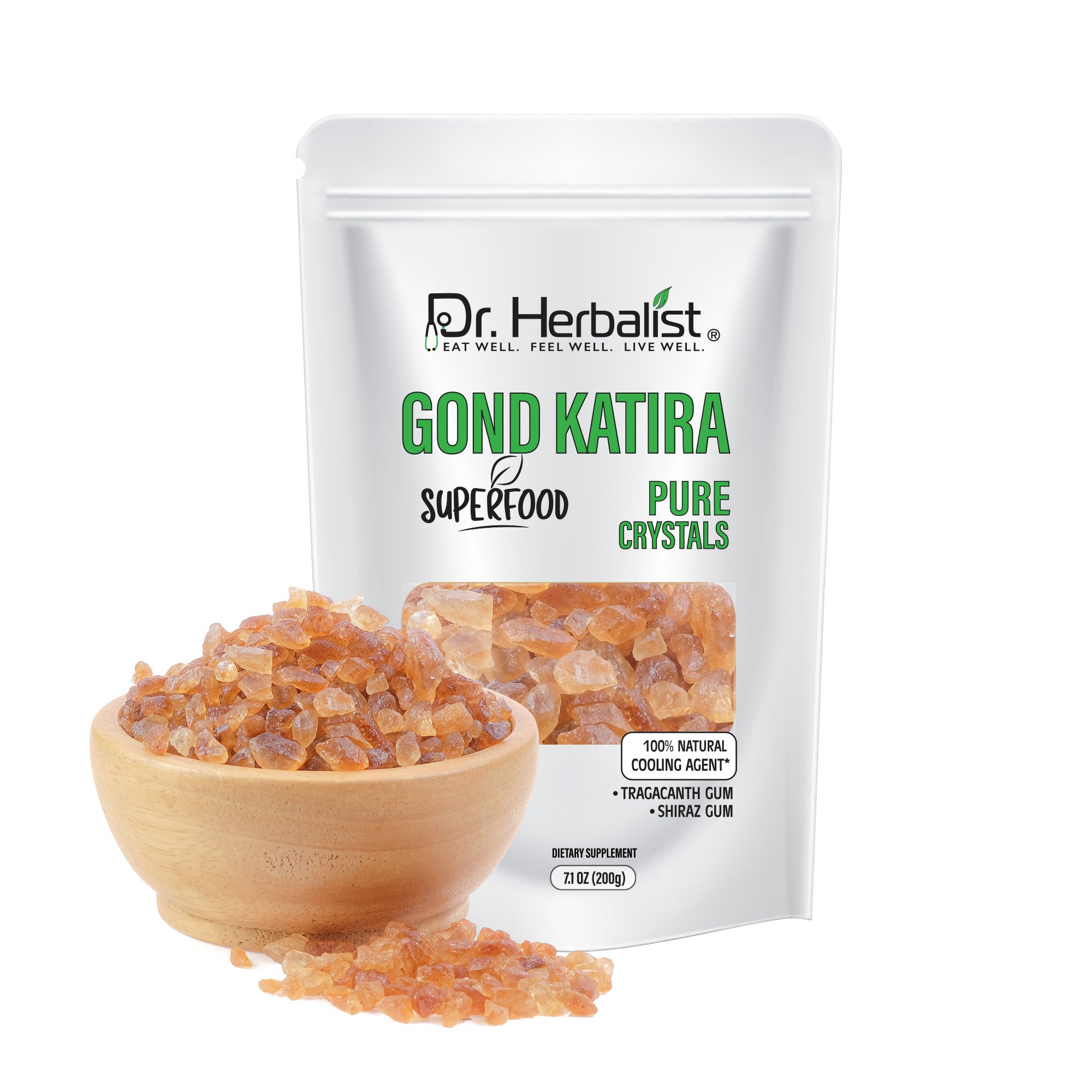 Dr. HERBALIST Gond Katira 200g - Natural Tragacanth Gum Crystals | Traditional Summer Cooling Drink Ingredient | Soak Overnight for Translucent Gel | Halal, Vegan