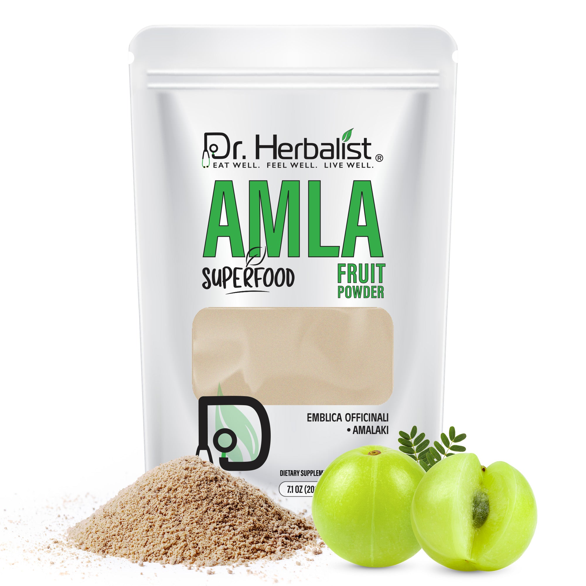 Dr. HERBALIST Amla Powder 200g - Pure Phyllanthus Emblica (Indian Gooseberry) with Heat-Stable Vitamin C | Supports Antioxidant Wellness Hair & Skin Vitality* | Halal, Vegan