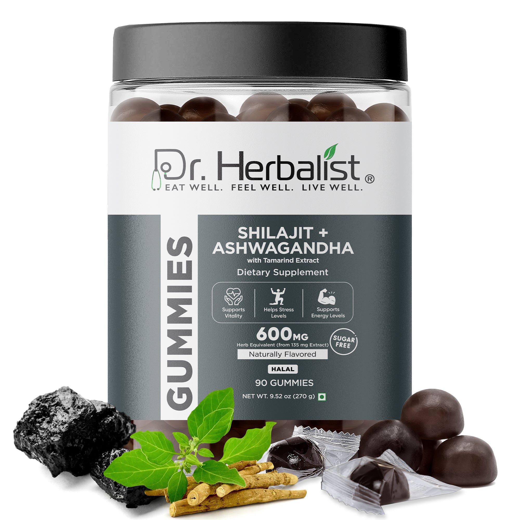 Dr Herbalist Shilajit + Ashwagandha Gummies (90 Gummies) – Delicious Herbal Gummies for Daily Wellness, Energy & Vitality Support
