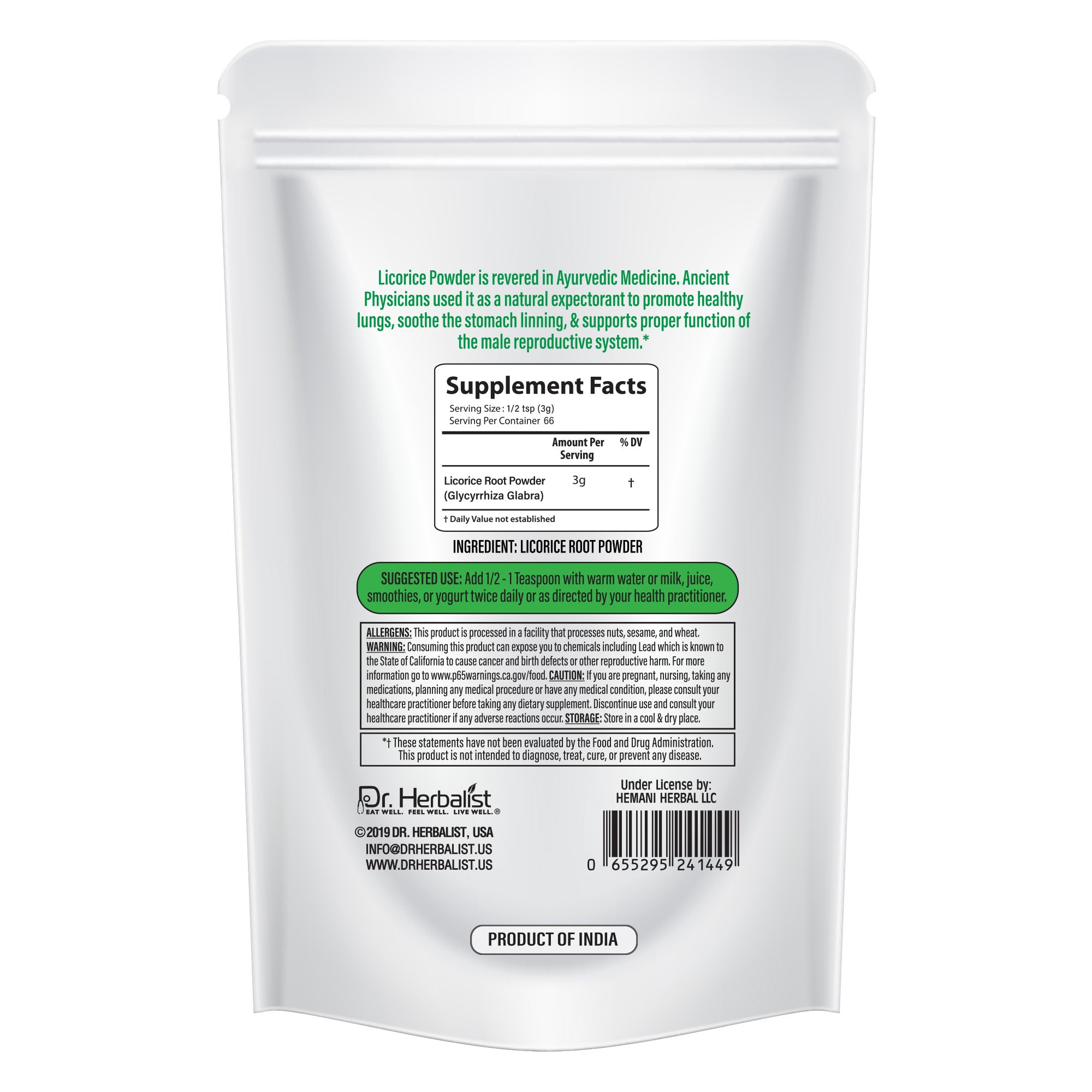 Dr. HERBALIST Licorice Powder 200g - Pure Glycyrrhiza Glabra (Mulethi) Value Size | Supports Digestive & Respiratory Wellness* | Halal, Vegan