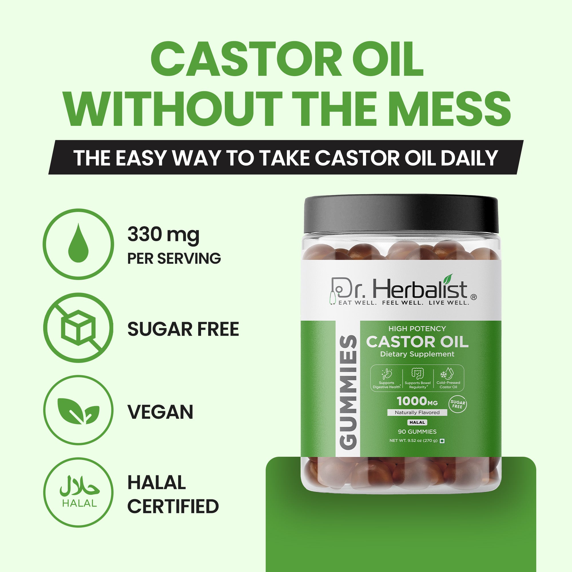 Dr Herbalist Castor Oil Gummies (90 Gummies) – Delicious Herbal Gummies for Daily Wellness & Convenient Supplement Support