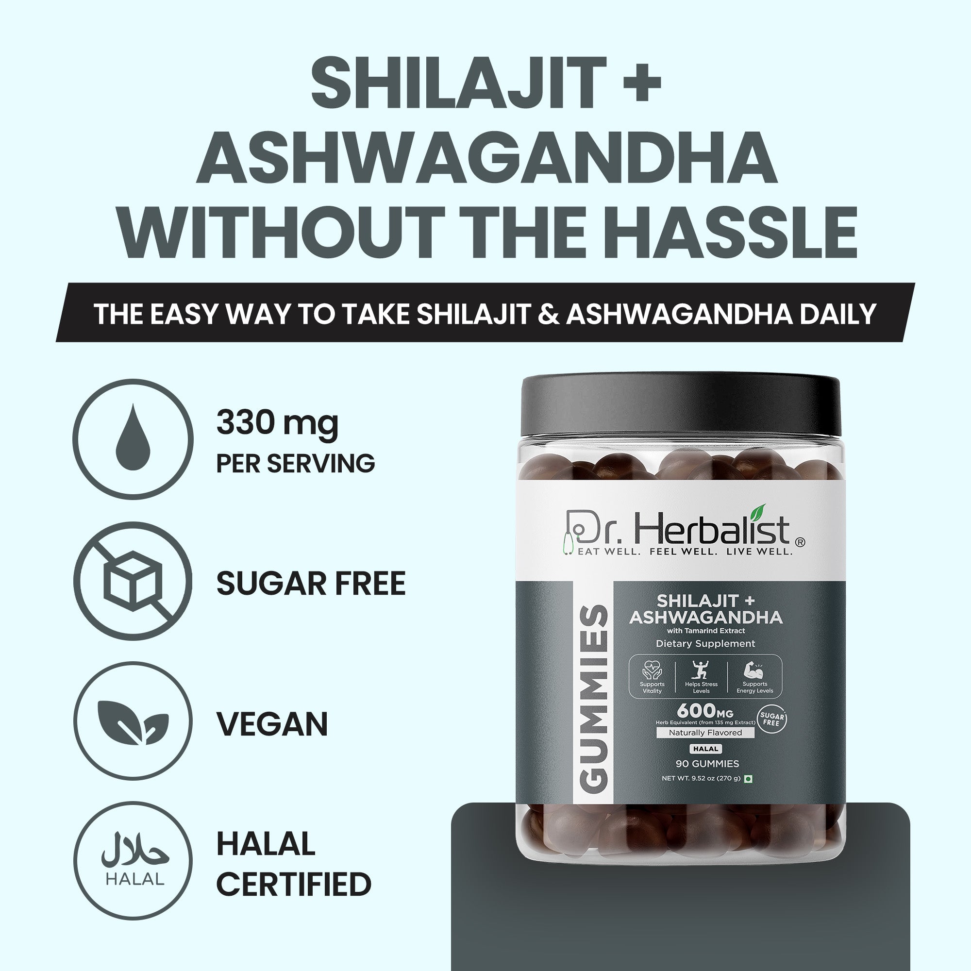 Dr Herbalist Shilajit + Ashwagandha Gummies (90 Gummies) – Delicious Herbal Gummies for Daily Wellness, Energy & Vitality Support
