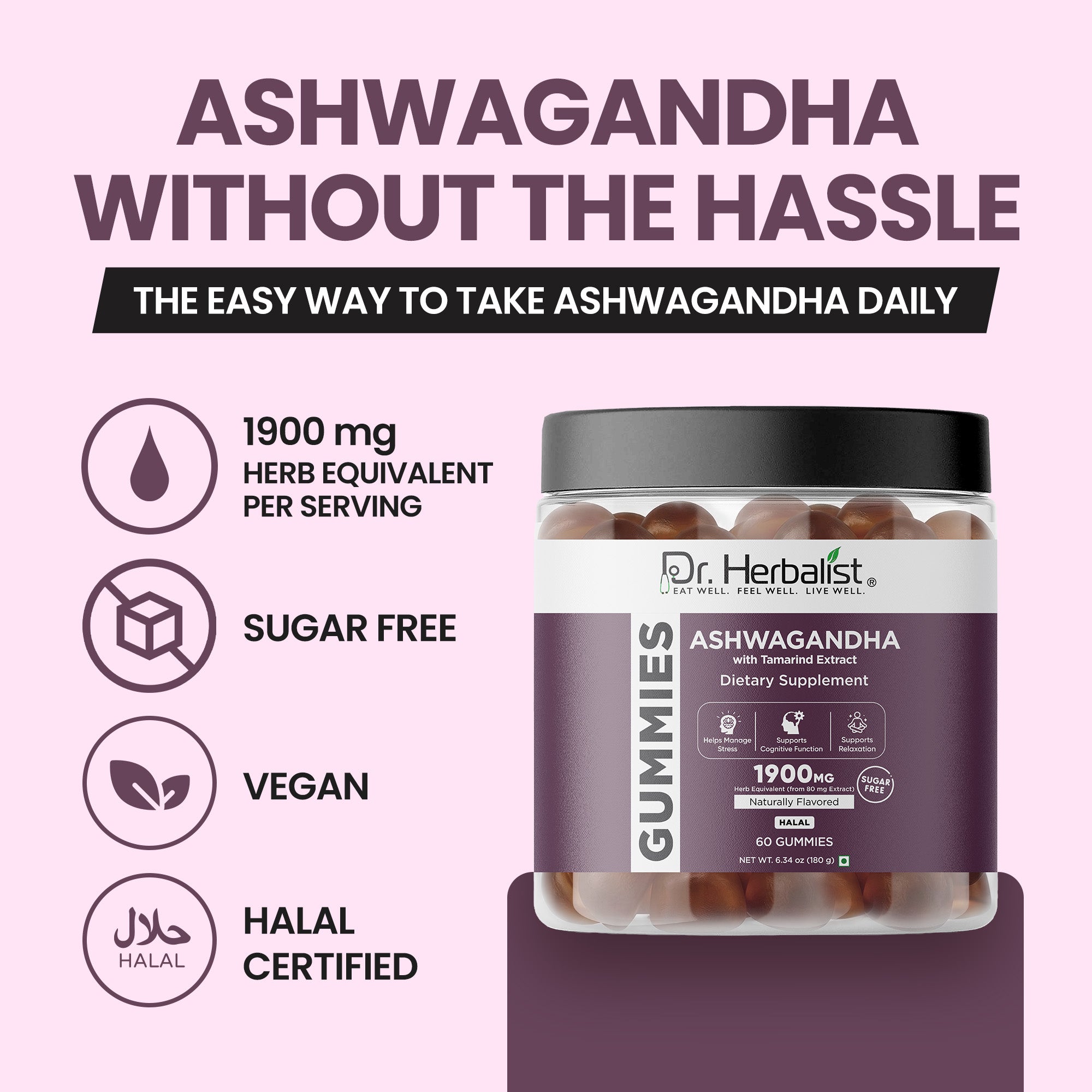 Dr Herbalist Ashwagandha Gummies (60 Gummies) – Herbal Supplement for Daily Wellness Support
