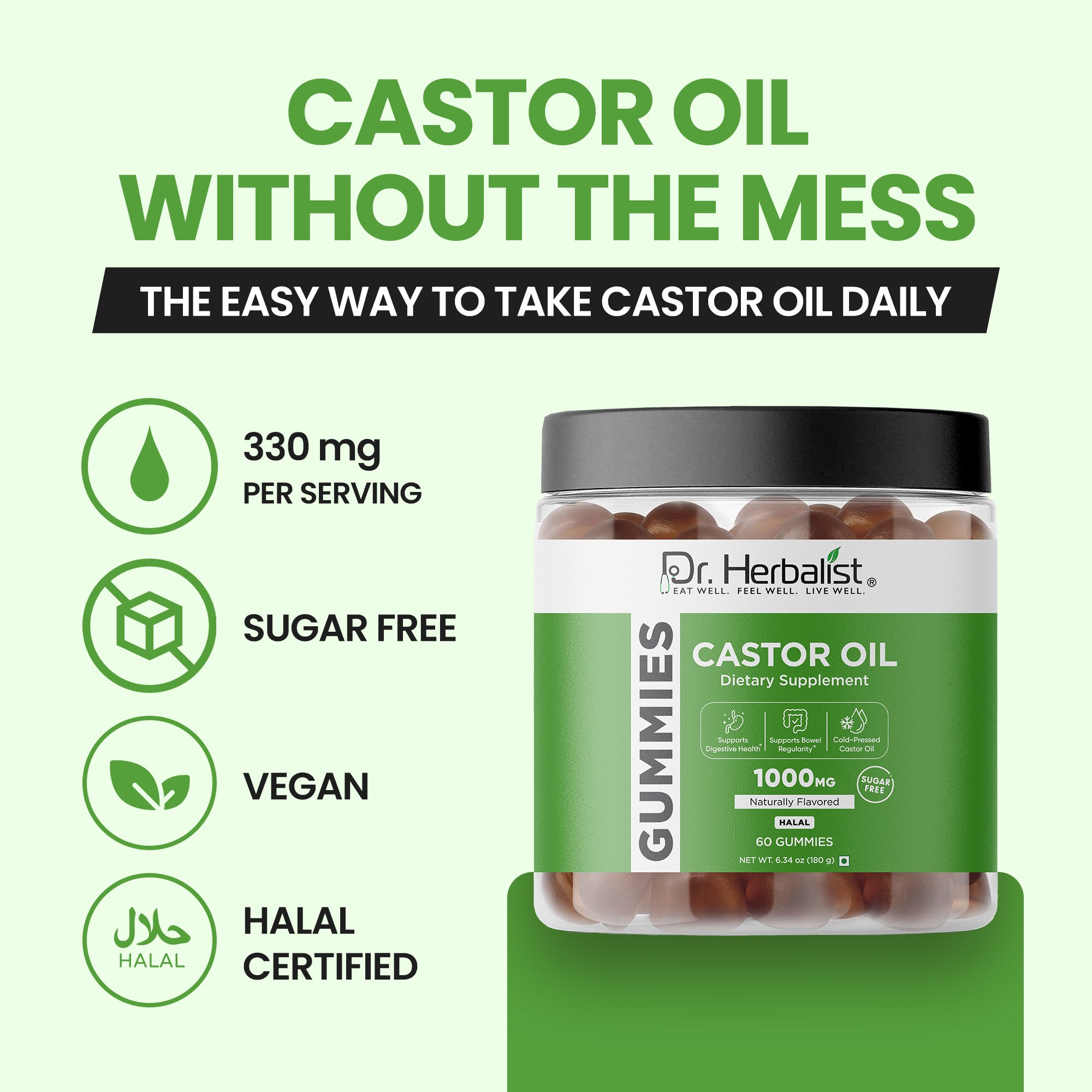 Dr Herbalist Castor Oil Gummies (60 Gummies) – Delicious Herbal Gummies for Daily Wellness & Convenient Supplement Support