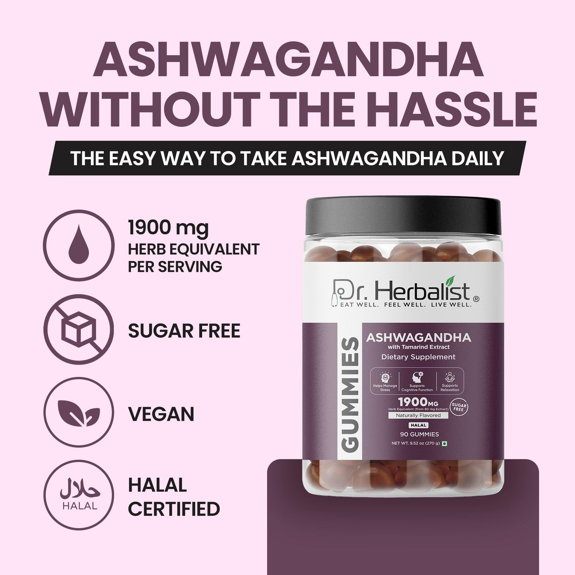 Dr Herbalist Ashwagandha Gummies (90 Gummies) – Delicious Herbal Gummies for Daily Wellness & Stress Support