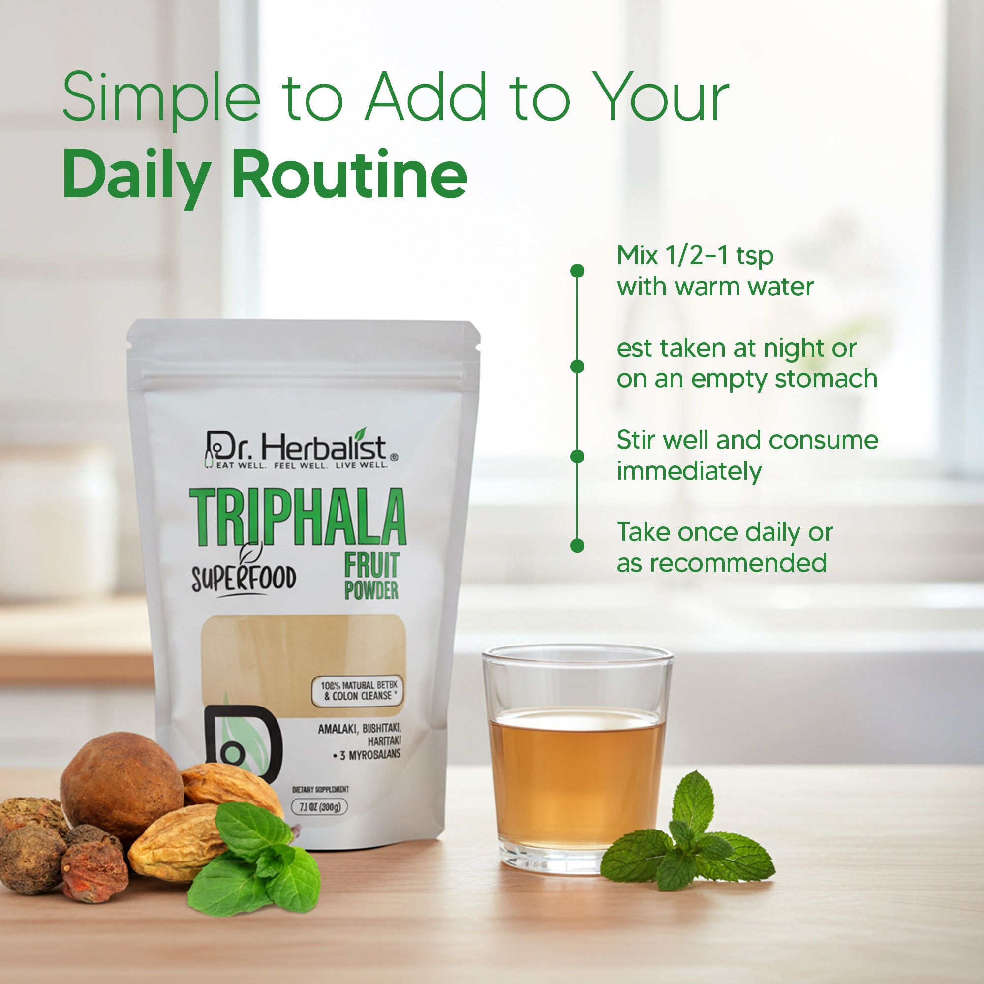 Dr. HERBALIST Triphala Powder 200g - Amla Bibhitaki Haritaki Three-Fruit Ayurvedic Formula | Supports Digestive Wellness & Gentle Detoxification* | Halal, Vegan