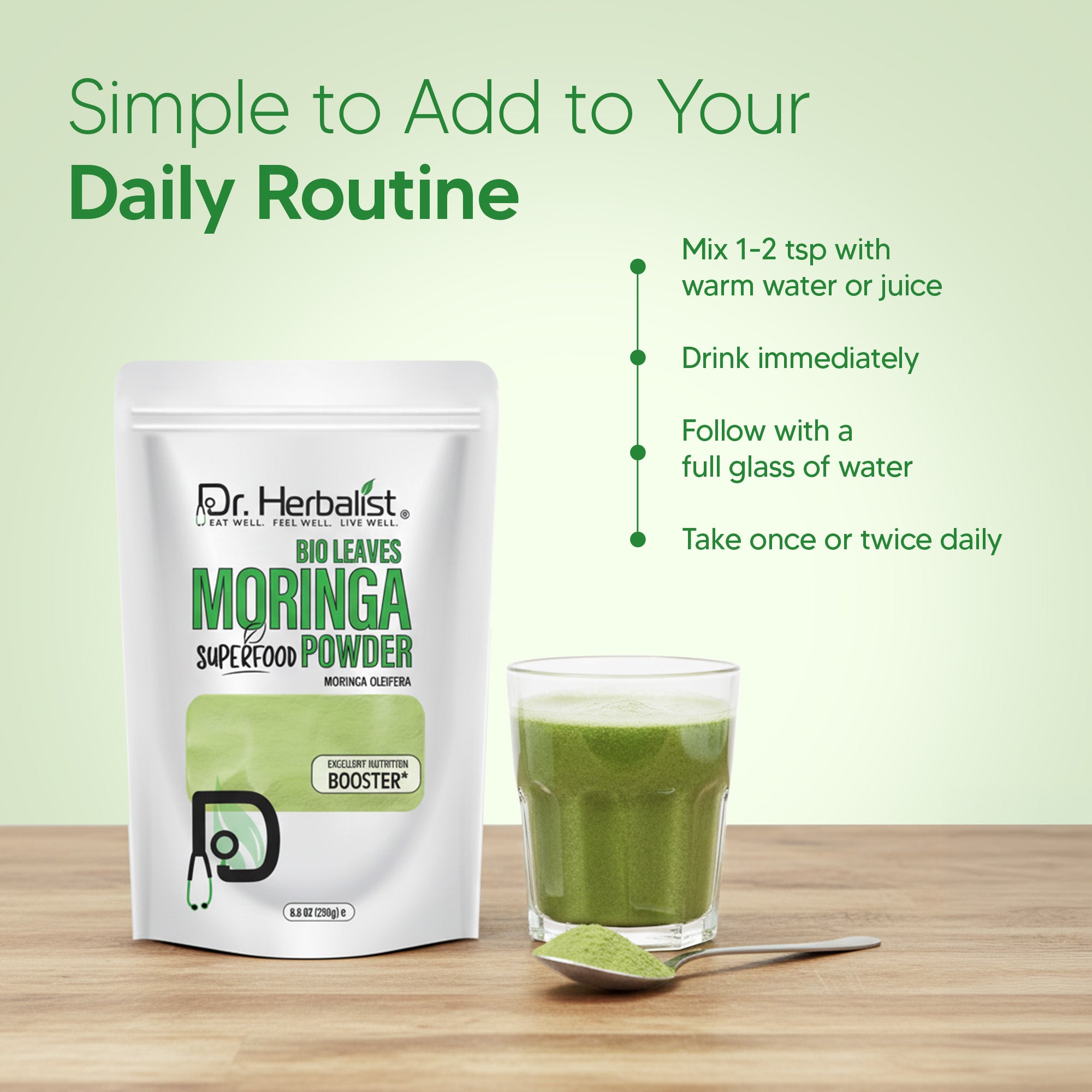 Dr. HERBALIST Moringa Leaf Powder 250g - Pure Moringa Oleifera with All 9 Essential Amino Acids | Supports Daily Nutrition & Antioxidant Wellness* | Smoothie & Food Ready | Halal, Vegan