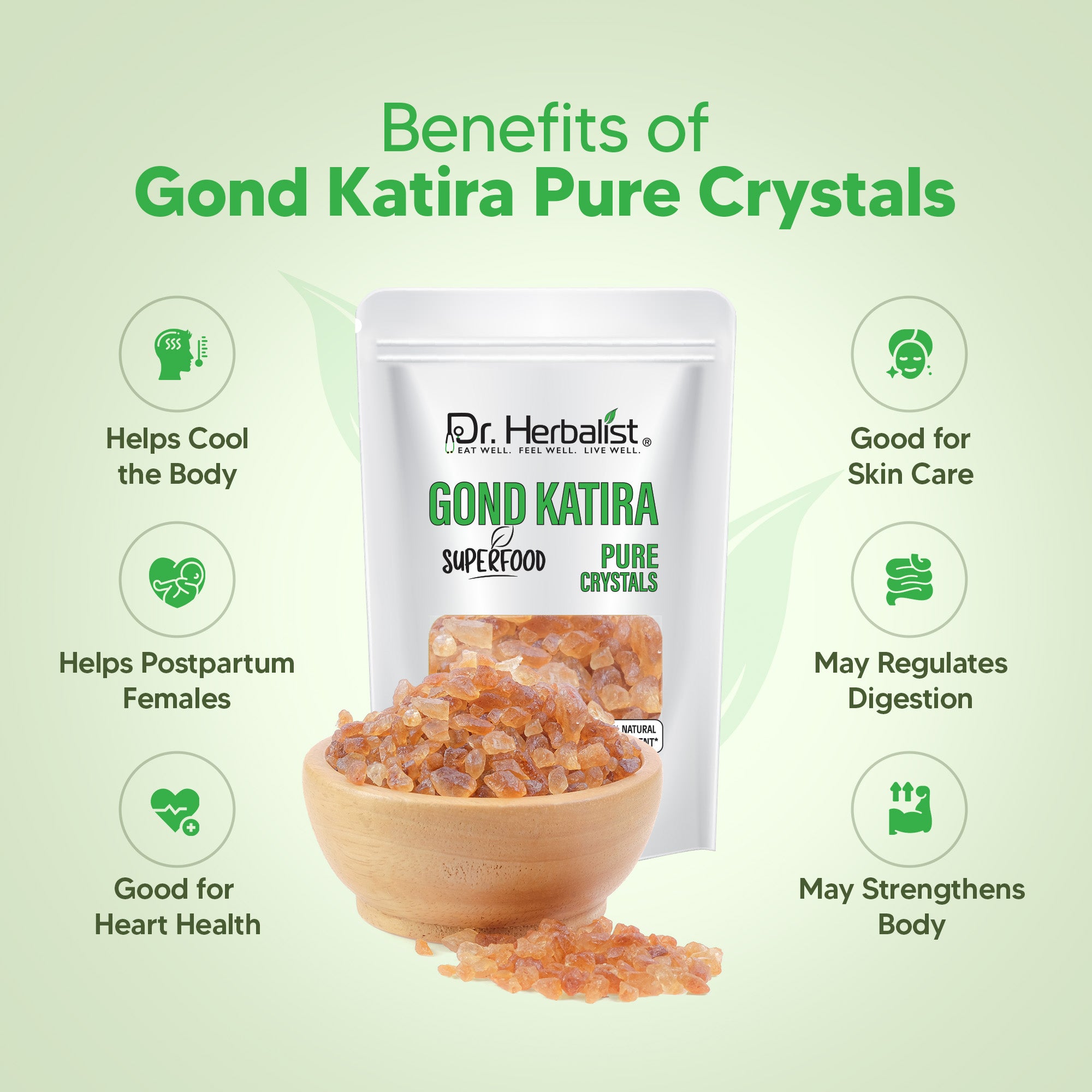 Dr. HERBALIST Gond Katira 200g - Natural Tragacanth Gum Crystals | Traditional Summer Cooling Drink Ingredient | Soak Overnight for Translucent Gel | Halal, Vegan