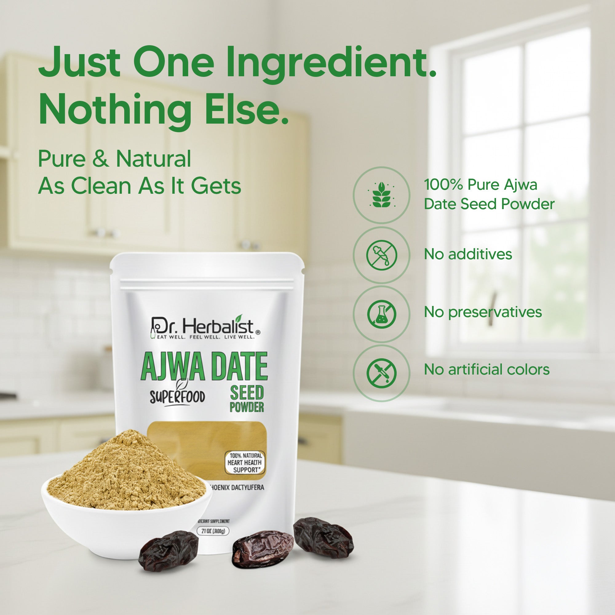Dr. HERBALIST Ajwa Date Powder 200g - Dried Madinah Phoenix Dactylifera with Polyphenols | Supports Heart Wellness & Daily Nourishment* | Natural Sweetener Alternative | Halal, Vegan
