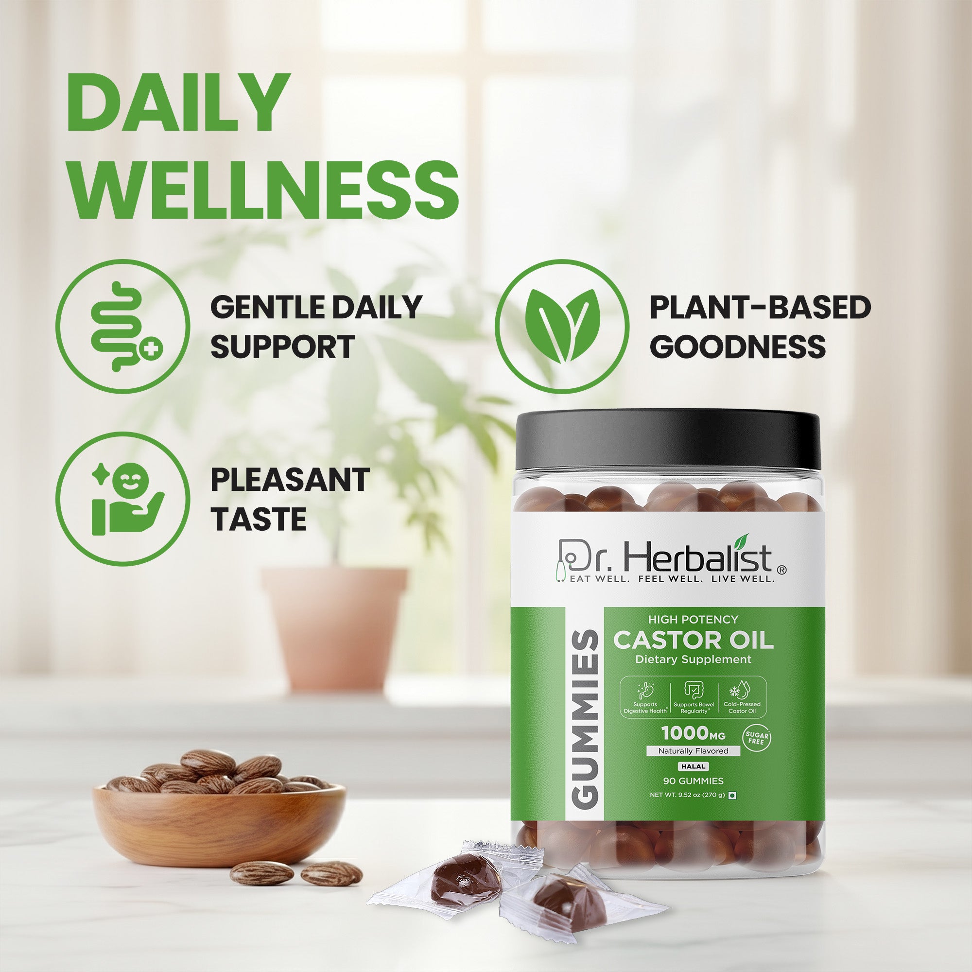 Dr Herbalist Castor Oil Gummies (90 Gummies) – Delicious Herbal Gummies for Daily Wellness & Convenient Supplement Support