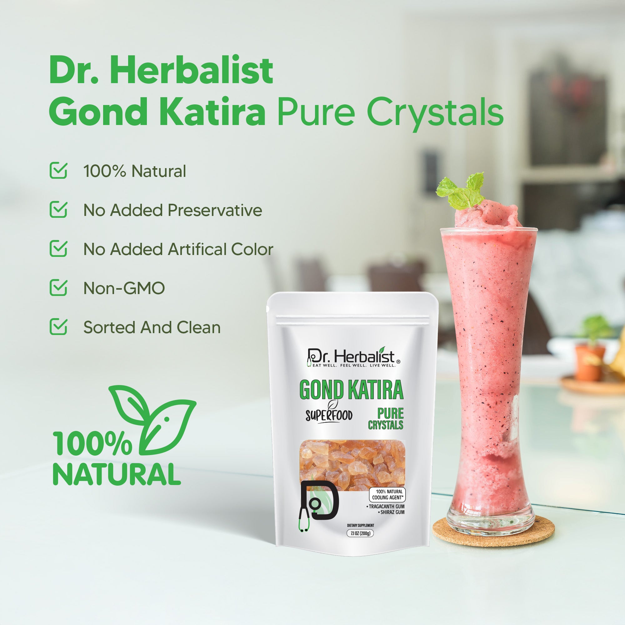 Dr. HERBALIST Gond Katira 200g - Natural Tragacanth Gum Crystals | Traditional Summer Cooling Drink Ingredient | Soak Overnight for Translucent Gel | Halal, Vegan